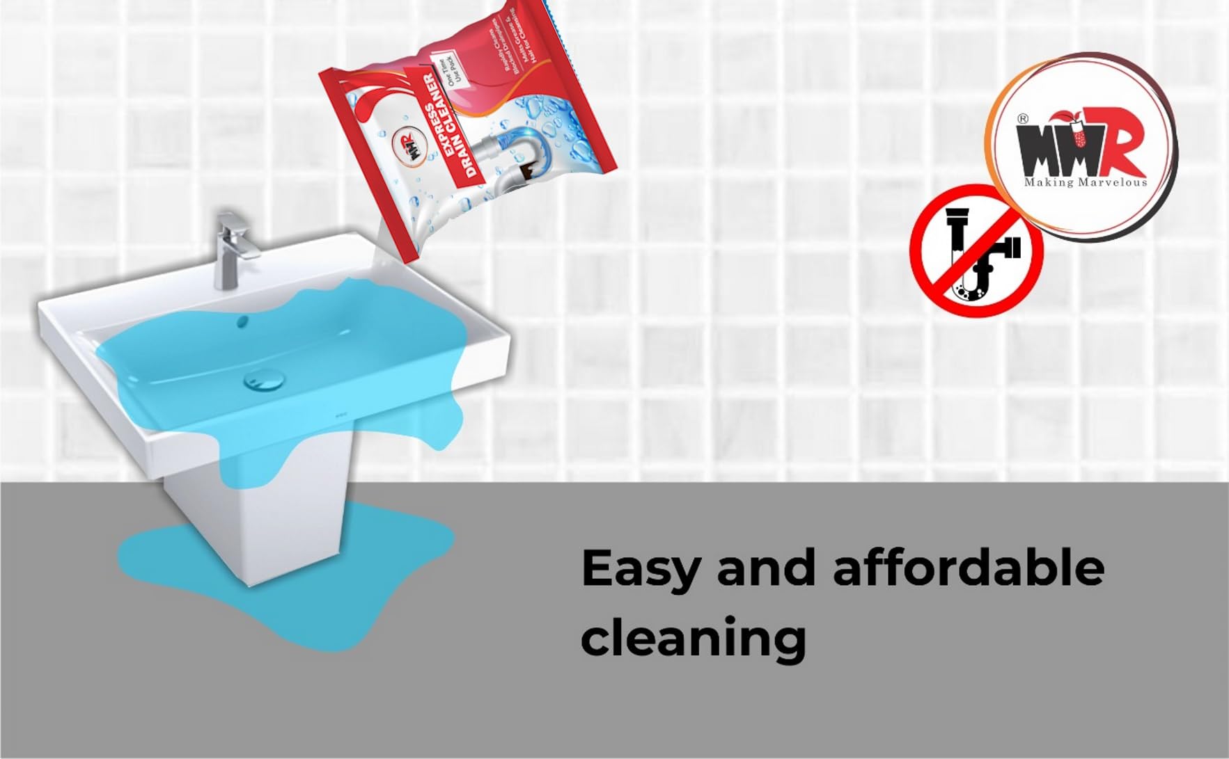 MMR Making Marvelous Drain-Insta All Pipe Safe Express Drain Cleaner Powder - Fast Acting Clog Remover for Sinks, Showers & Bathtubs (50g x 10 Pack) - Ideal for Kitchen, Bathroom & Household Plumbing Maintenance