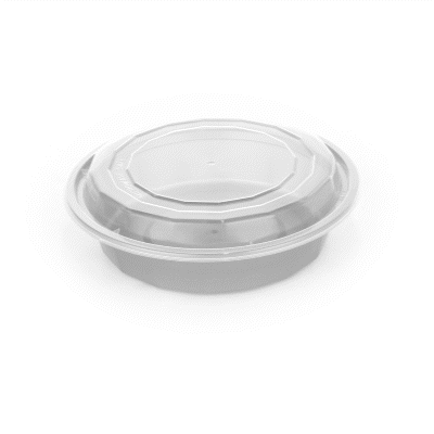 24 oz Round Silver Plastic Takeout Containers with Clear Lids - 100 Pack (7.25
