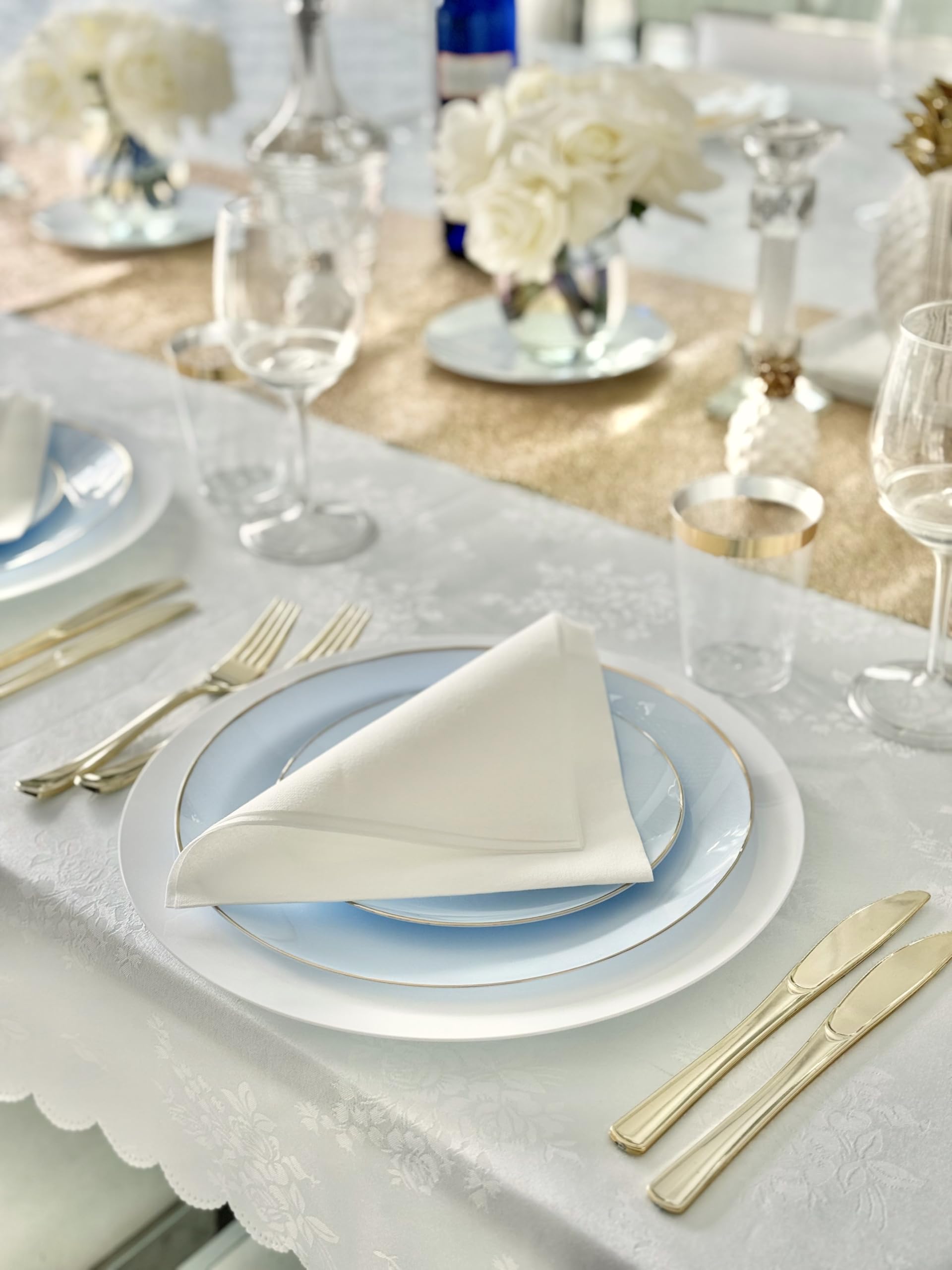 640-Piece Disposable Plastic Plate Set for 80 Guests - 10.25'' & 7.5'' Plates, Silverware, Cups, Napkins - Blue & Gold Bali Wedding Party Tableware - Perfect for Weddings, Bridal Showers, Birthday Parties & Events