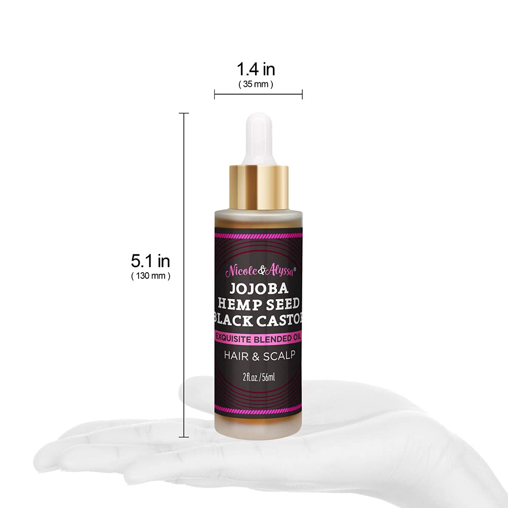 Nicole & Alyssa Hair Growth Oil - 2oz Natural Scalp Treatment with Jojoba, Hemp Seed & Black Castor Oils - 100% Pure Essential Oil for Thicker, Healthier Hair - Perfect for Daily Hair Care & Scalp Massage