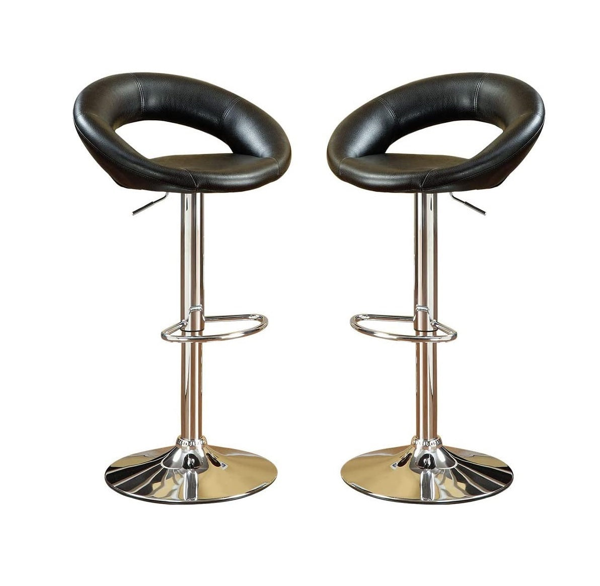 Black Faux Leather Adjustable Height Swivel Stool Set of 2 - Chrome Base PVC Dining Chairs for Kitchen Island, Bar Counter & Home Office