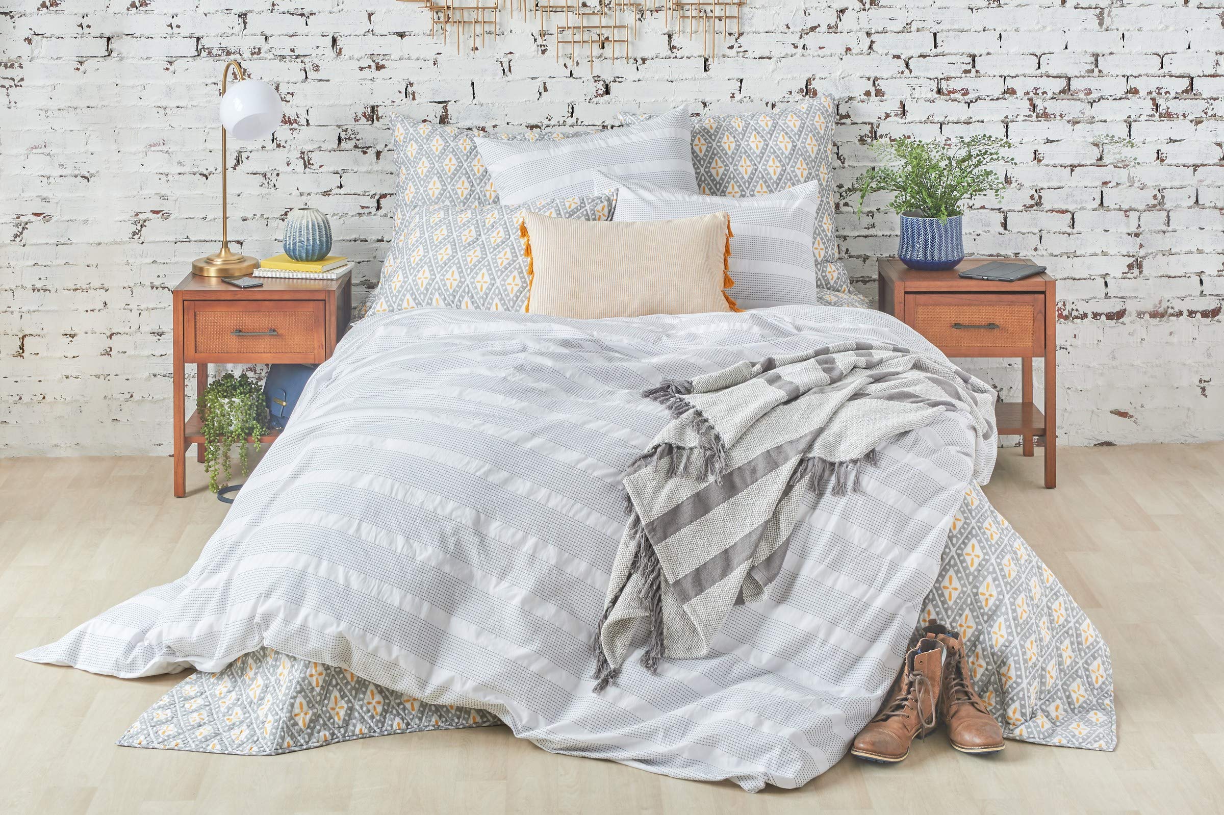 Carol & Frank Mason Queen Duvet Cover Set - 100% Cotton White Bedding for Full/Queen Size - Soft & Breathable for All Seasons - Perfect for Master Bedroom, Guest Room & Hotel Decor
