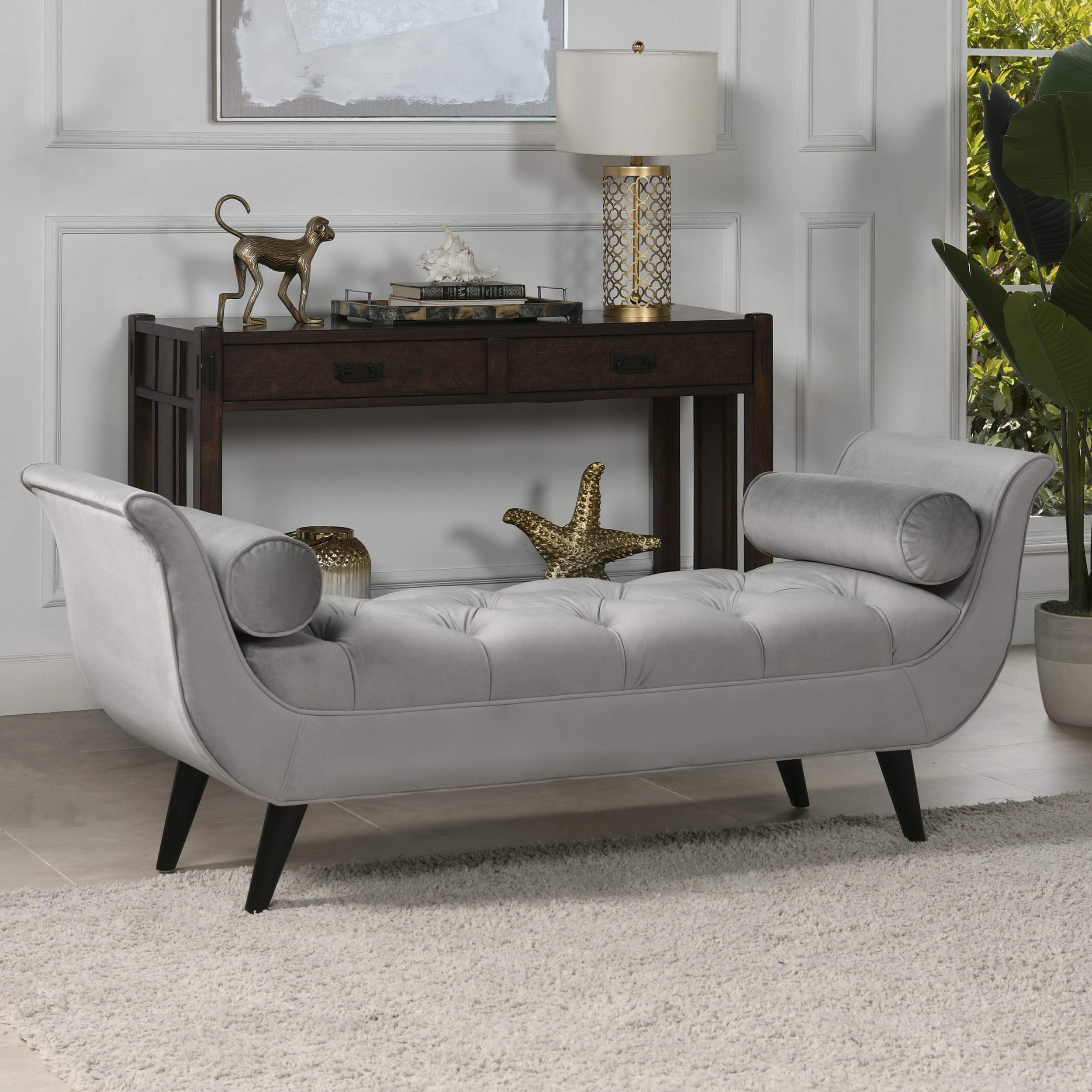 Jennifer Taylor Home Agnes Tufted Flared Arm Entryway Bench - Upholstered Storage Ottoman with Button Tufting for Hallway, Living Room & Bedroom Decor