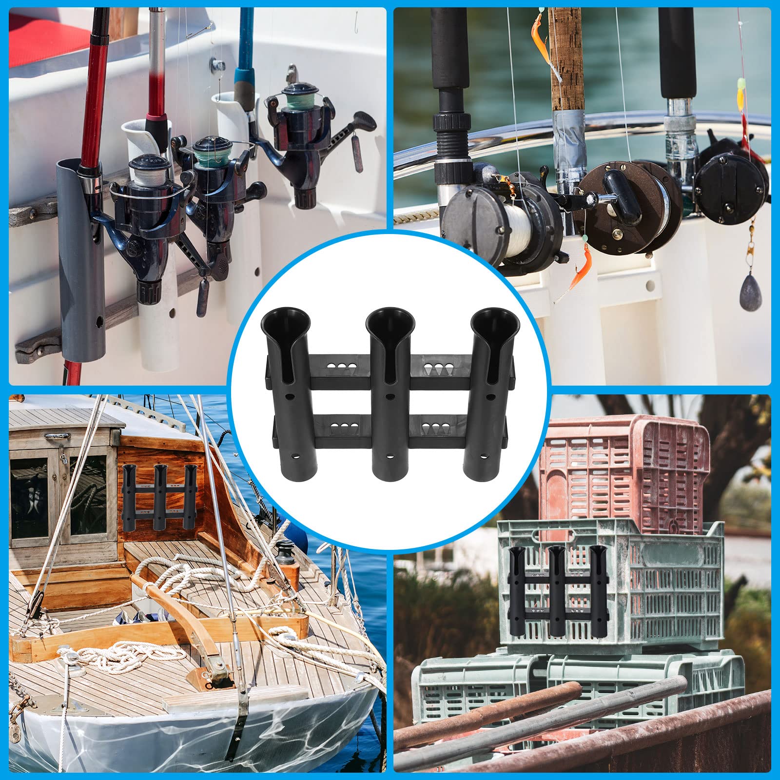 PATIKIL 2-Pack Plastic Fishing Rod Holder Brackets - 3-Link Tube Rod Rack for Wall/Side Mount - Includes Screws for Truck, Kayak & Boat Storage - Durable Black Fishing Pole Organizer for Garage, Dock & Outdoor Use