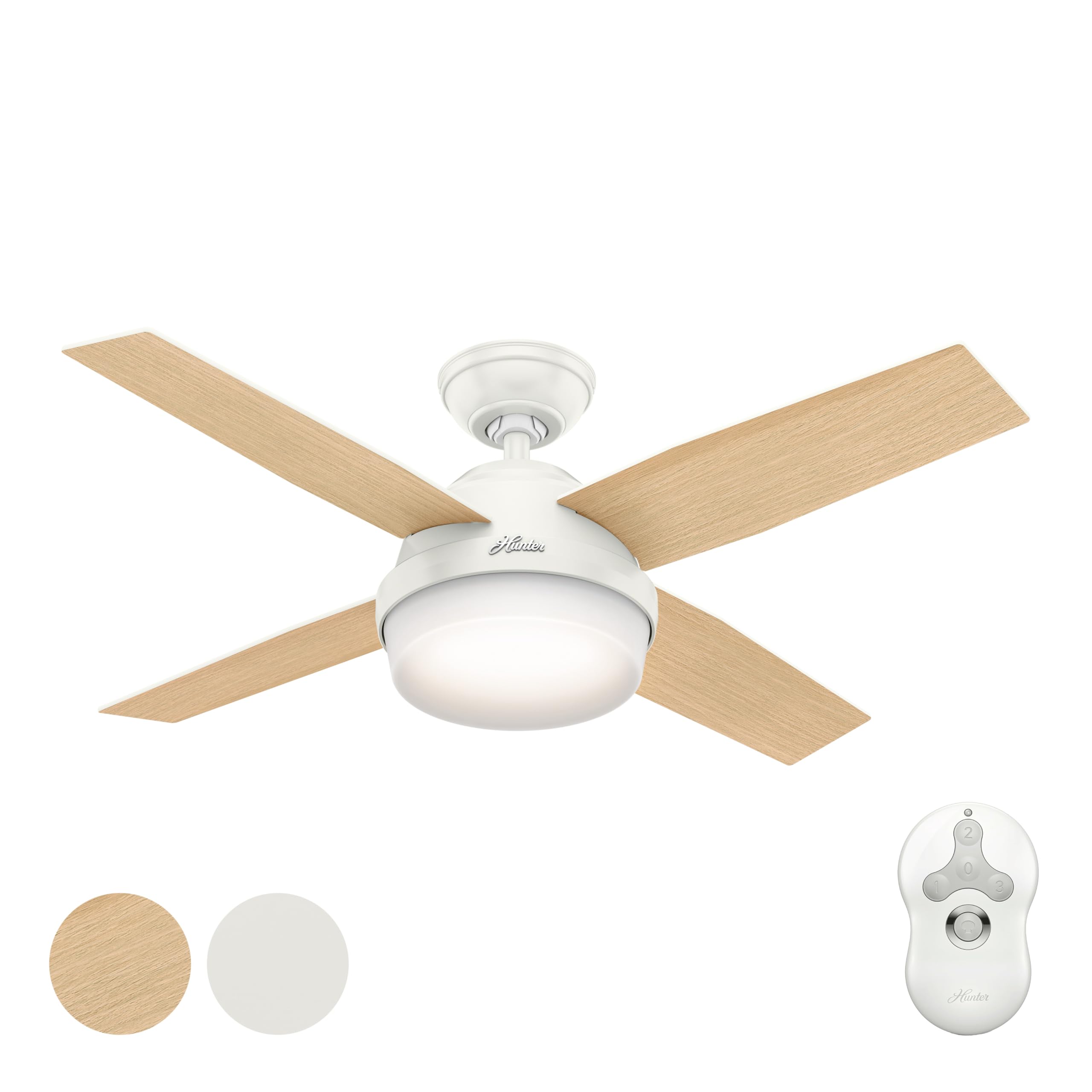 Hunter Fan 44 Inch Modern Ceiling Fan with LED Light Kit & Remote Control - Energy Efficient Indoor Cooling for Bedroom, Living Room & Office (Renewed)
