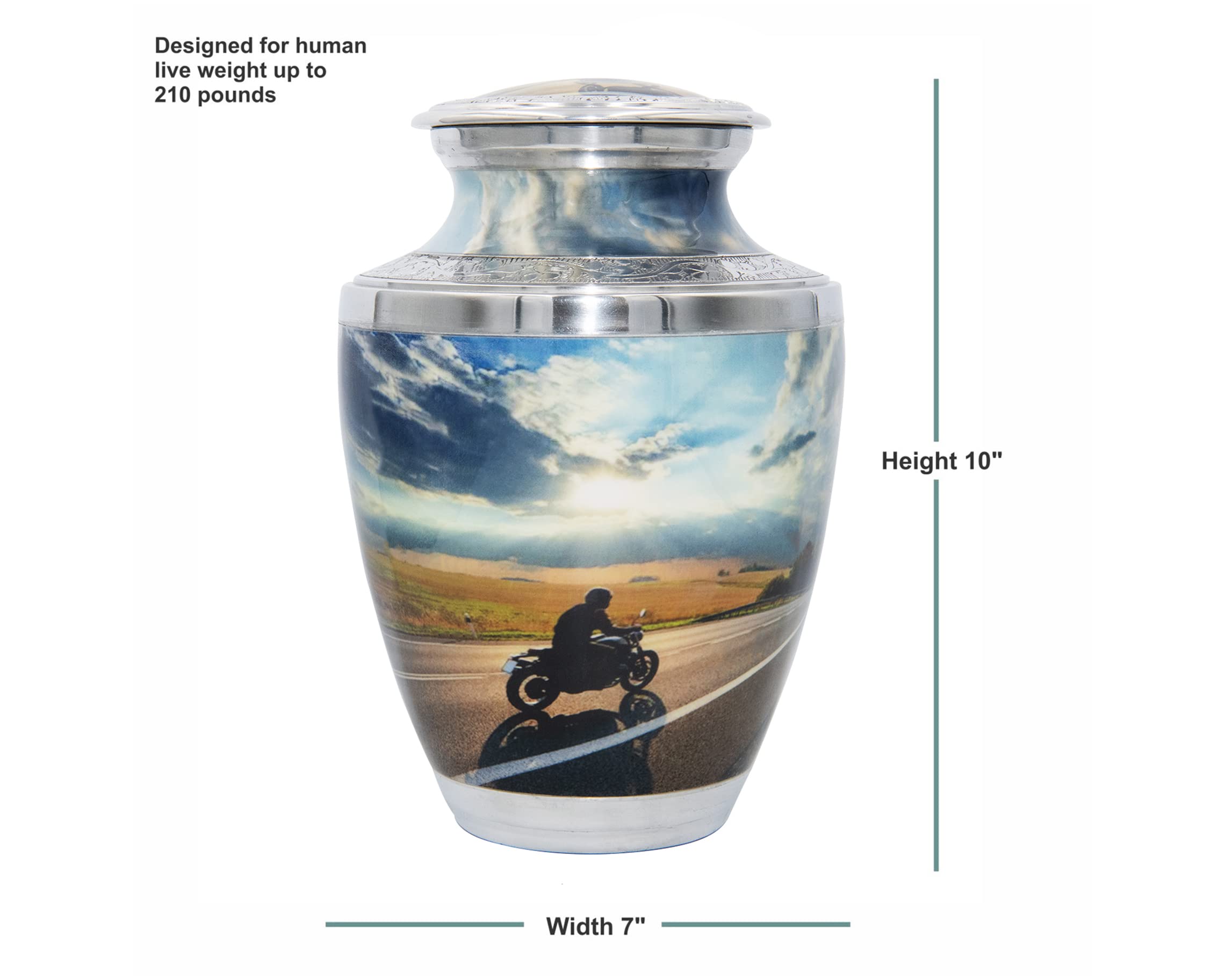 Motorcycle Lover's Cremation Urn with Velvet Bags & Custom Engraving - Large Motorcyclist Memorial Urn for Funeral, Ashes Keepsake - Perfect for Biker Memorial Services & Home Display