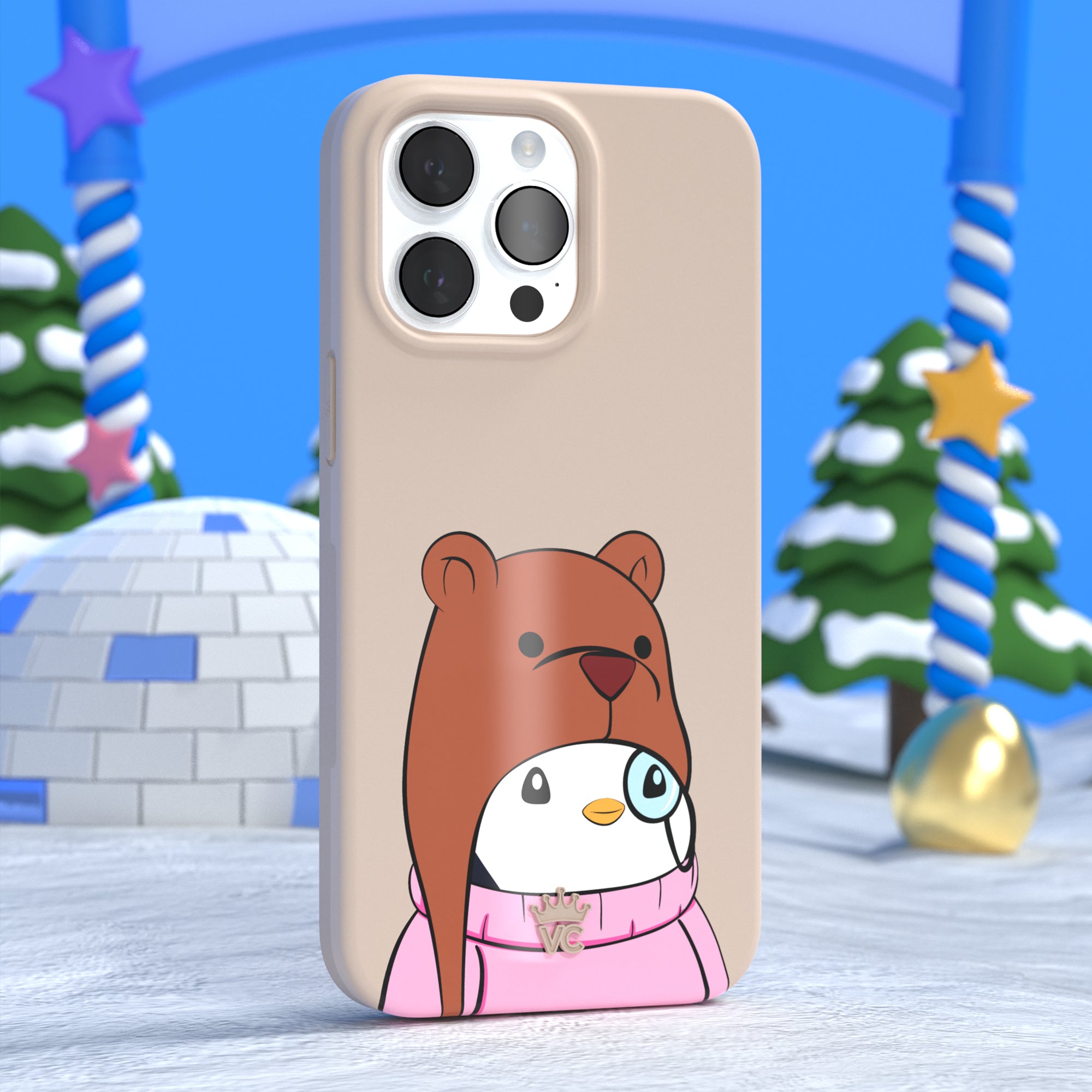 Pudgy Penguins Huddle Up Cute iPhone Case - Trendy Protective Cover for iPhone 13/14/15 Pro Max - Perfect Gift for Penguin Lovers & Winter Enthusiasts (Use at Home, Office, Travel)