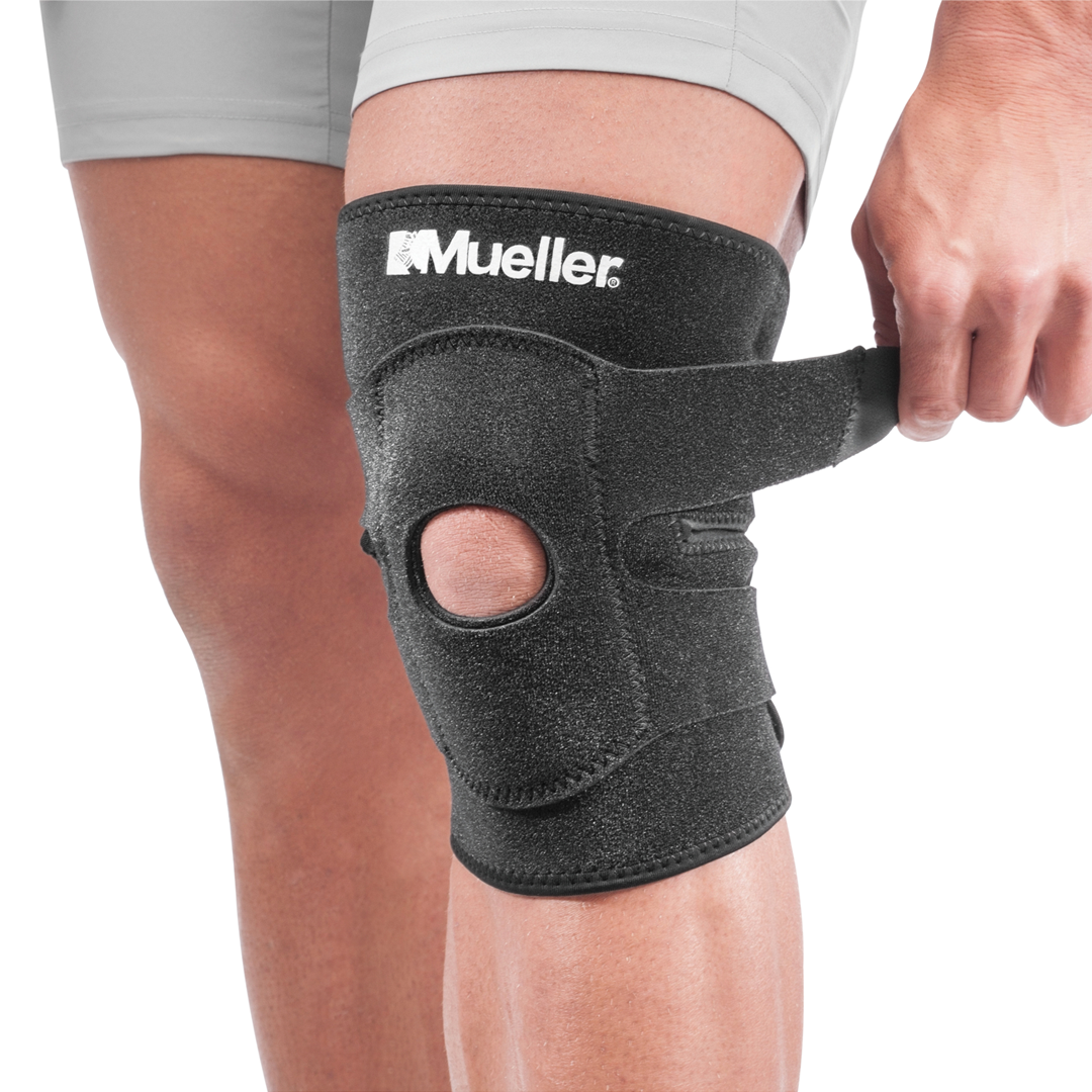 Mueller Adjustable Knee Brace for Pain Relief & Joint Support - Breathable Neoprene Knee Sleeve for Running, Basketball, Workout & Arthritis - One Size Fits Most (Black)