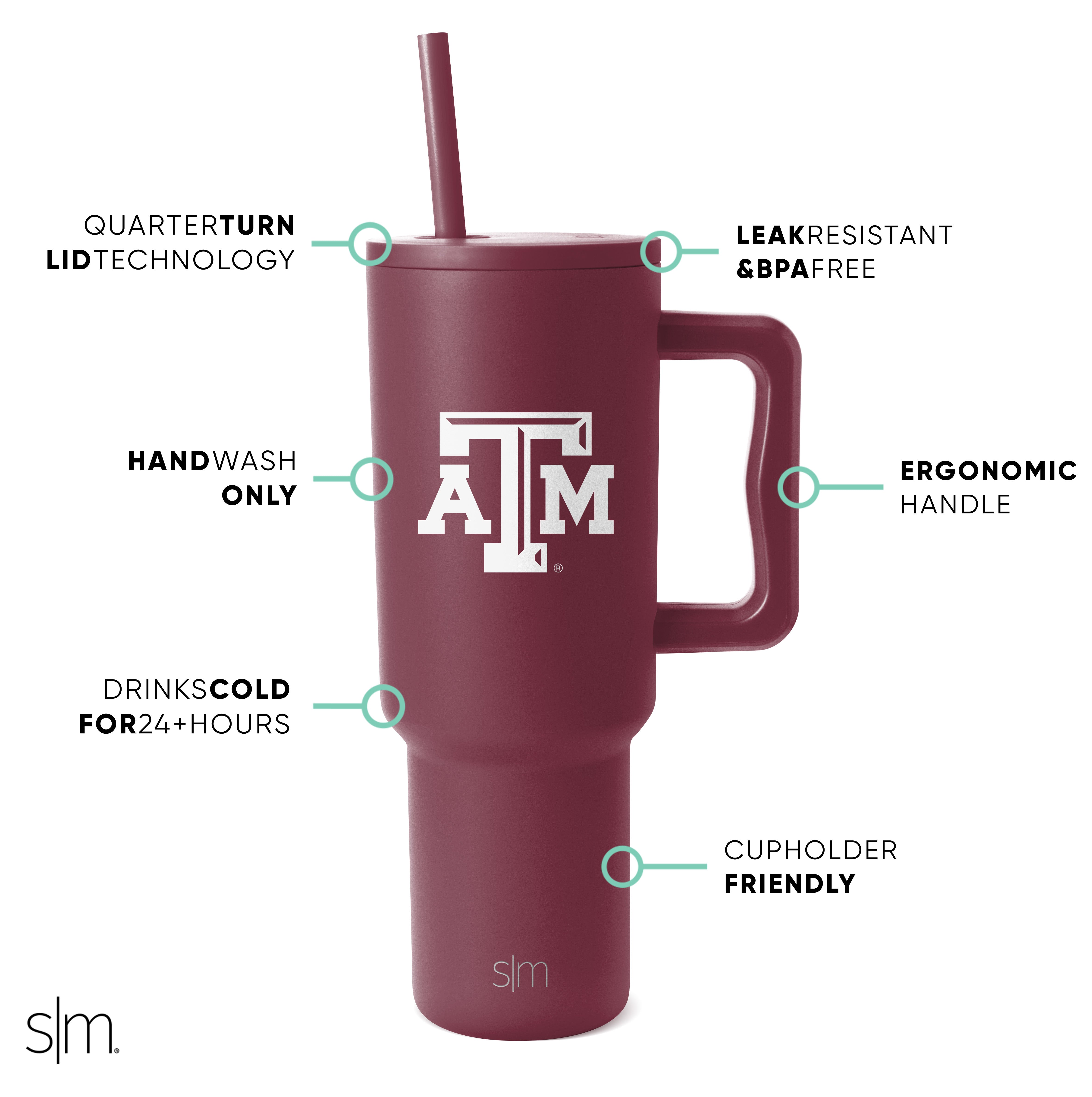 Collegiate Trek Tumbler - Insulated Stainless Steel Water Bottle with Lid for College Students | Perfect for Hiking, Camping & Campus Life