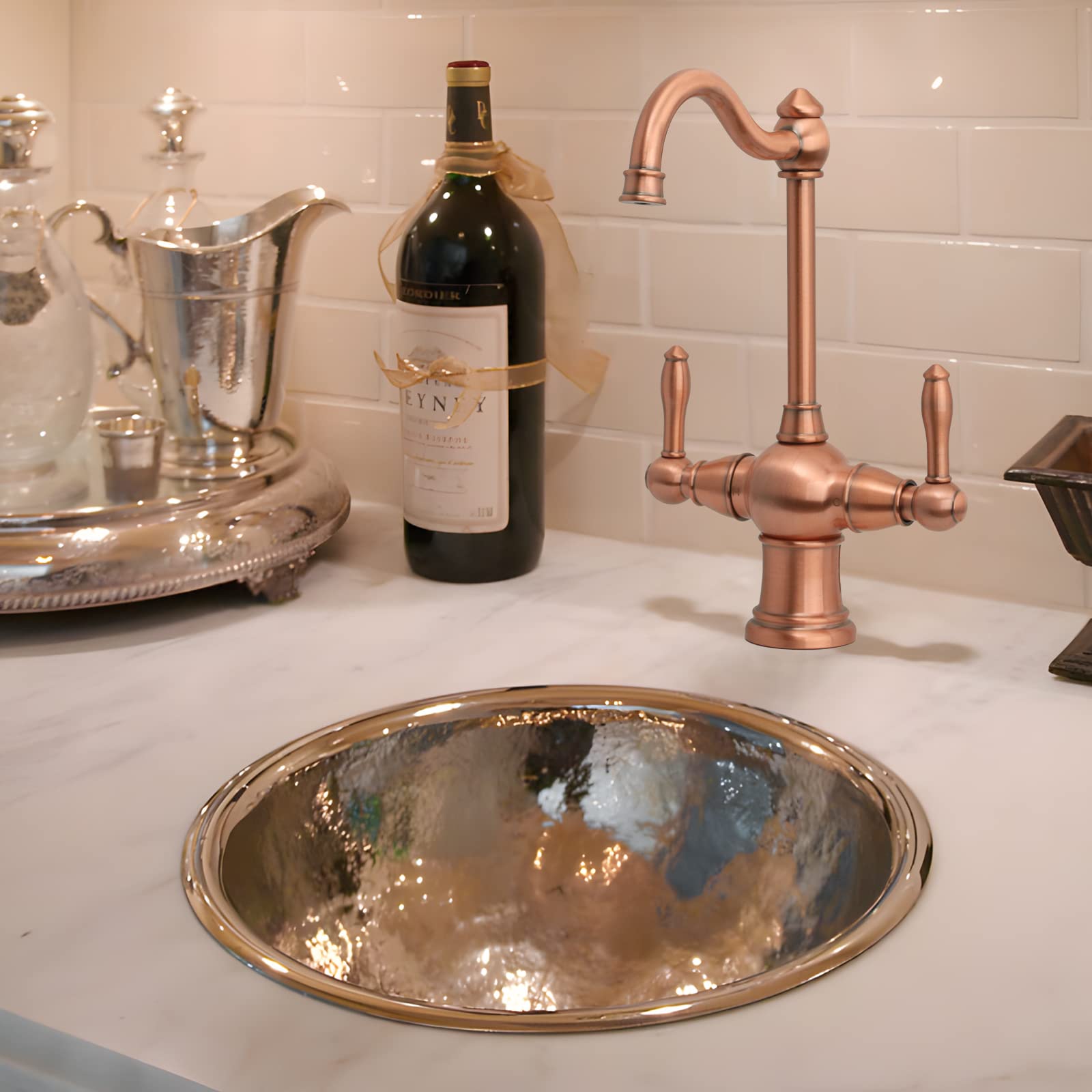 2-Handle Copper Drinking Water Filter Faucet - Dual Lever Hot & Cold Water Dispenser for Instant Hot Water Tanks & Filtration Systems | Perfect for Kitchen Sinks, RV Water Systems & Home Purification
