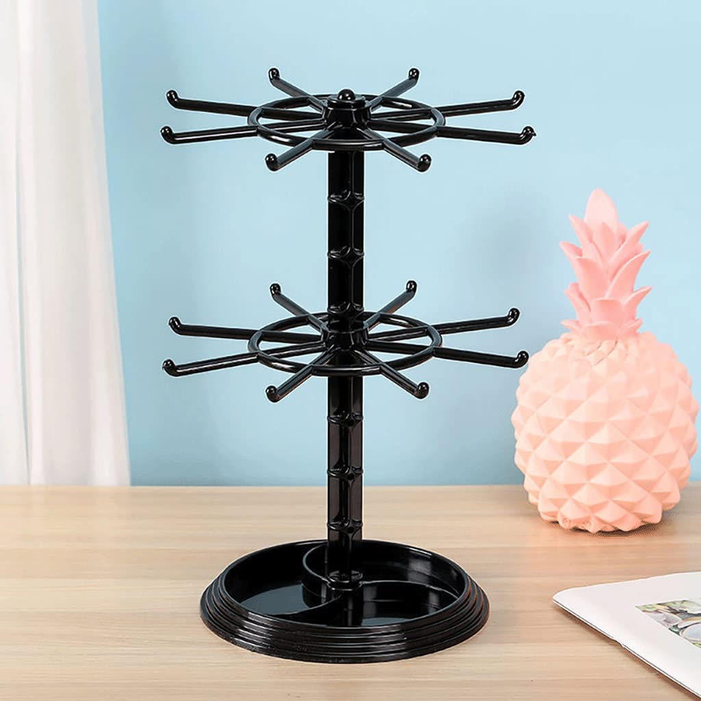 XDCHLK Rotating Jewelry Organizer - 360° Spinning Jewelry Display Stand with 8 Compartments for Earrings, Necklaces, Bracelets & Rings - Durable Plastic Jewelry Dish Holder (28.2x16cm, Dark Color) - Perfect for Bedroom Vanity, Bathroom Counter & Travel Jewelry Storage