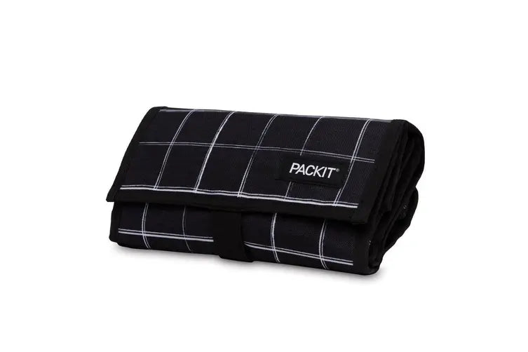 Packit Freezable Lunch Bag - Insulated Cooler for Work, School & Picnics - Black Grid Design - Leakproof & Reusable Lunch Box for Adults & Kids
