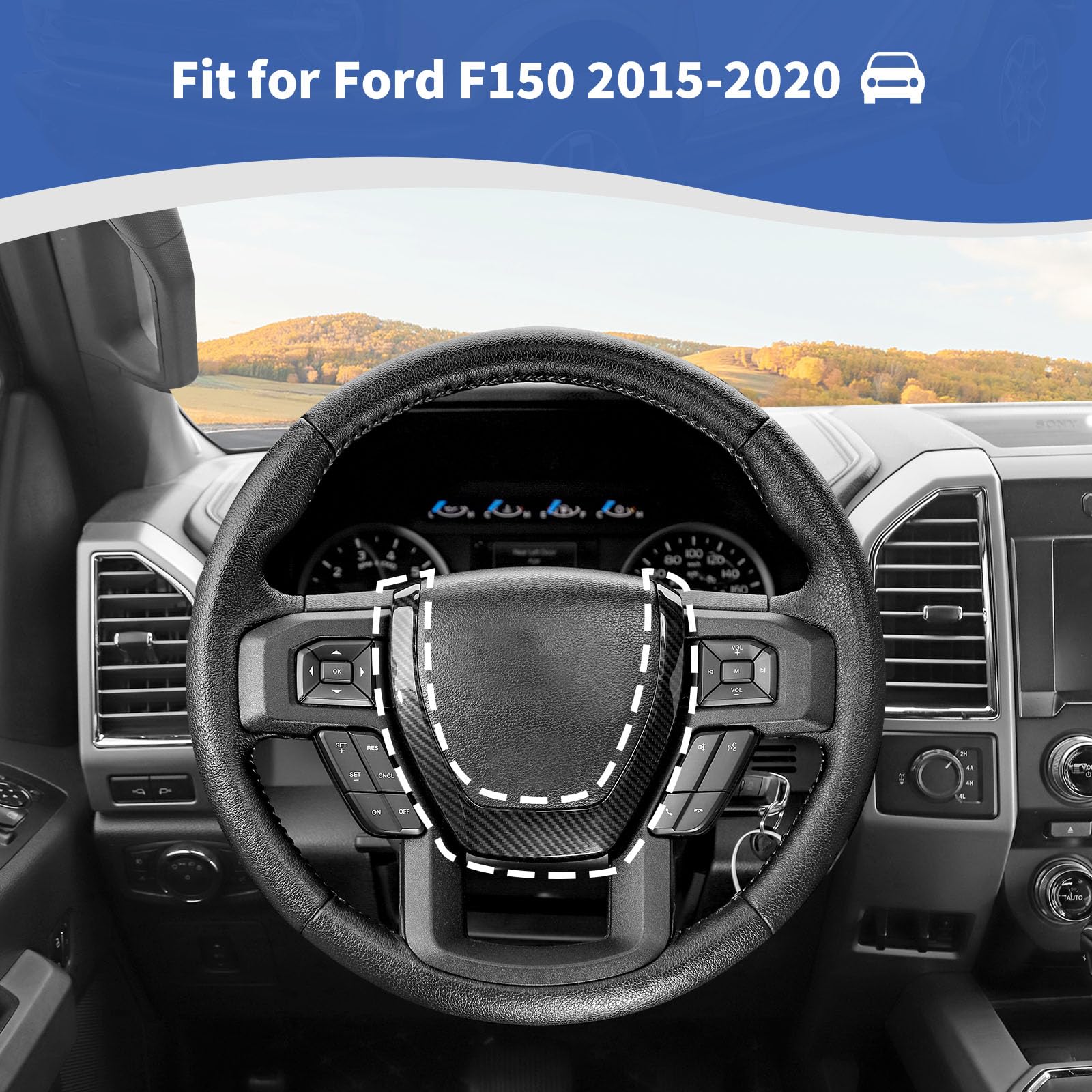 Carbon Fiber Steering Wheel Trim Panel Bezel for Ford F150 2015-2020 | Black ABS Interior Accessories | Upgrade Your Truck's Interior Style & Protection