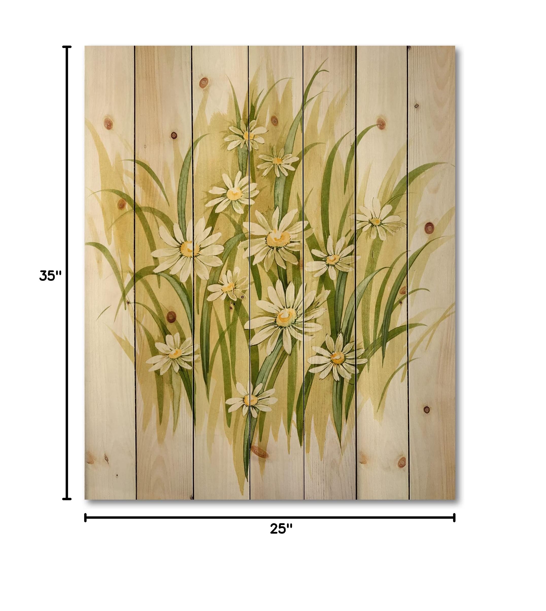 DesignQ White Meadow Flowers Traditional Wood Wall Decor - Green Floral Wood Wall Art Panels Printed on Natural Pine - Perfect for Living Room, Bedroom & Home Decor