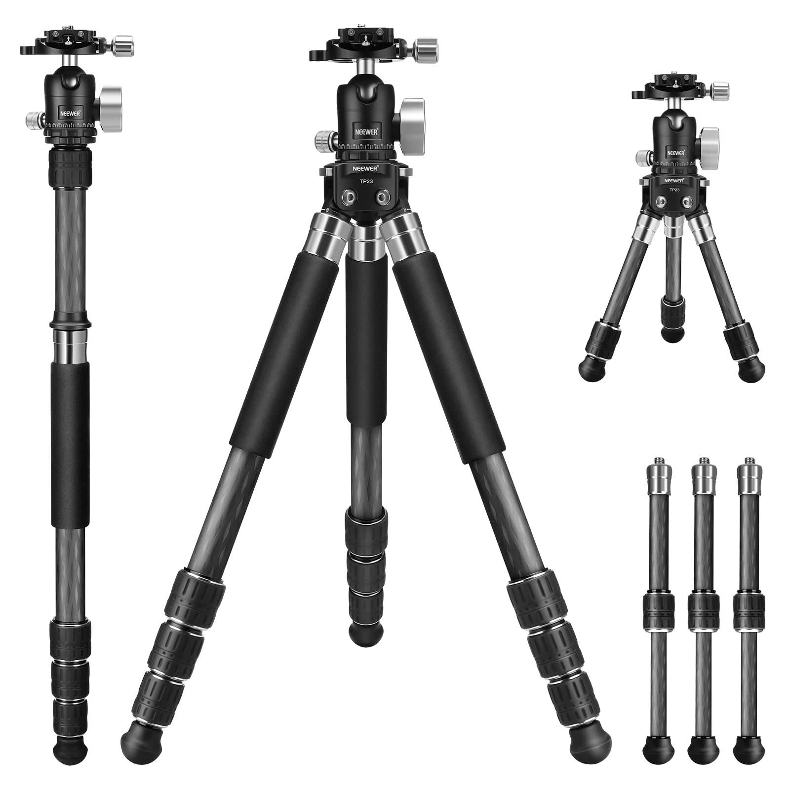 NEEWER Carbon Fiber Travel Tripod & Monopod with 360° Ball Head - Lightweight Camera Stand for DSLR, Mirrorless, Smartphones - Perfect for Outdoor Photography, Vlogging, Hiking & Travel Adventures