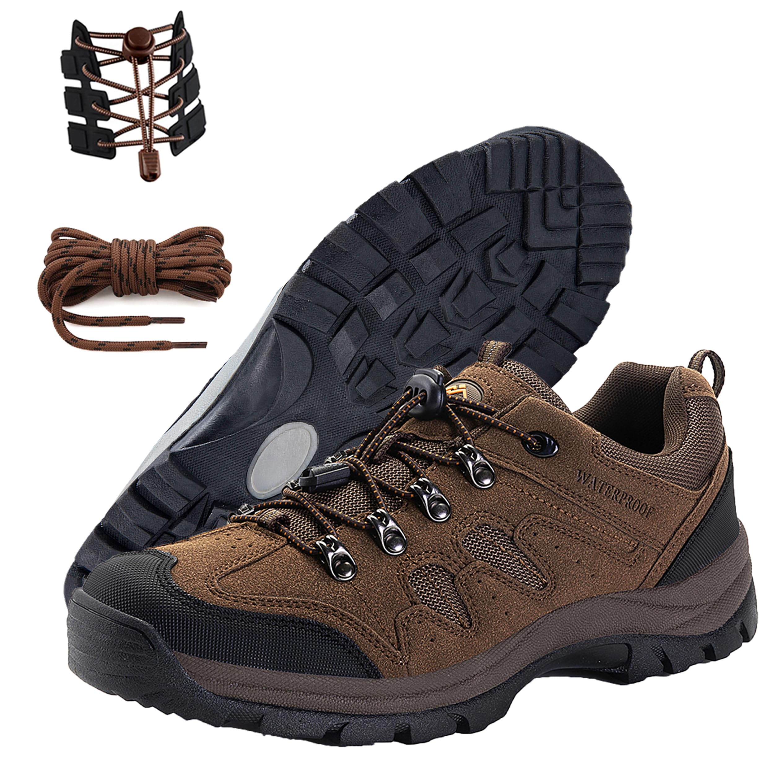 CC-Los Men's Waterproof Hiking Shoes - Slip On No Tie Design, Lightweight & Breathable for Outdoor Work, Trail Walking, Camping - Sizes 7.5-14 US