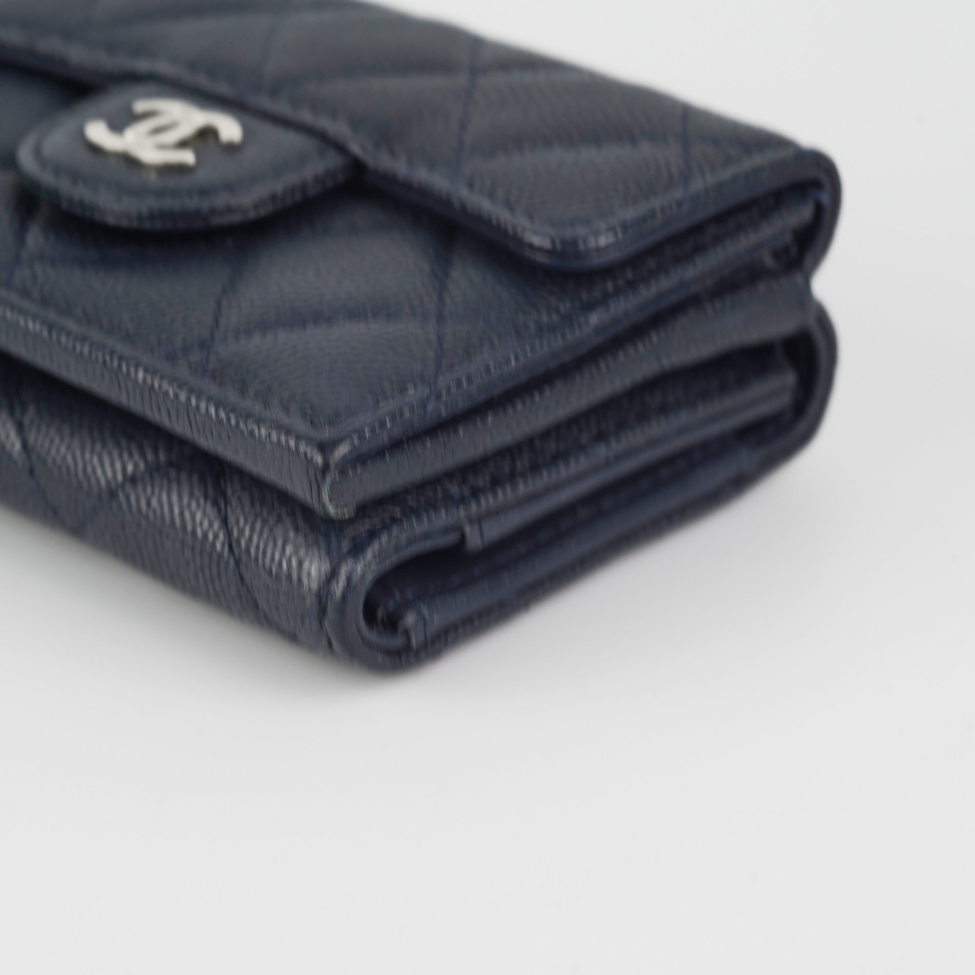 Chanel Caviar Leather Compact Wallet in Navy Blue - Perfect for Everyday Use & Luxury Gift Giving