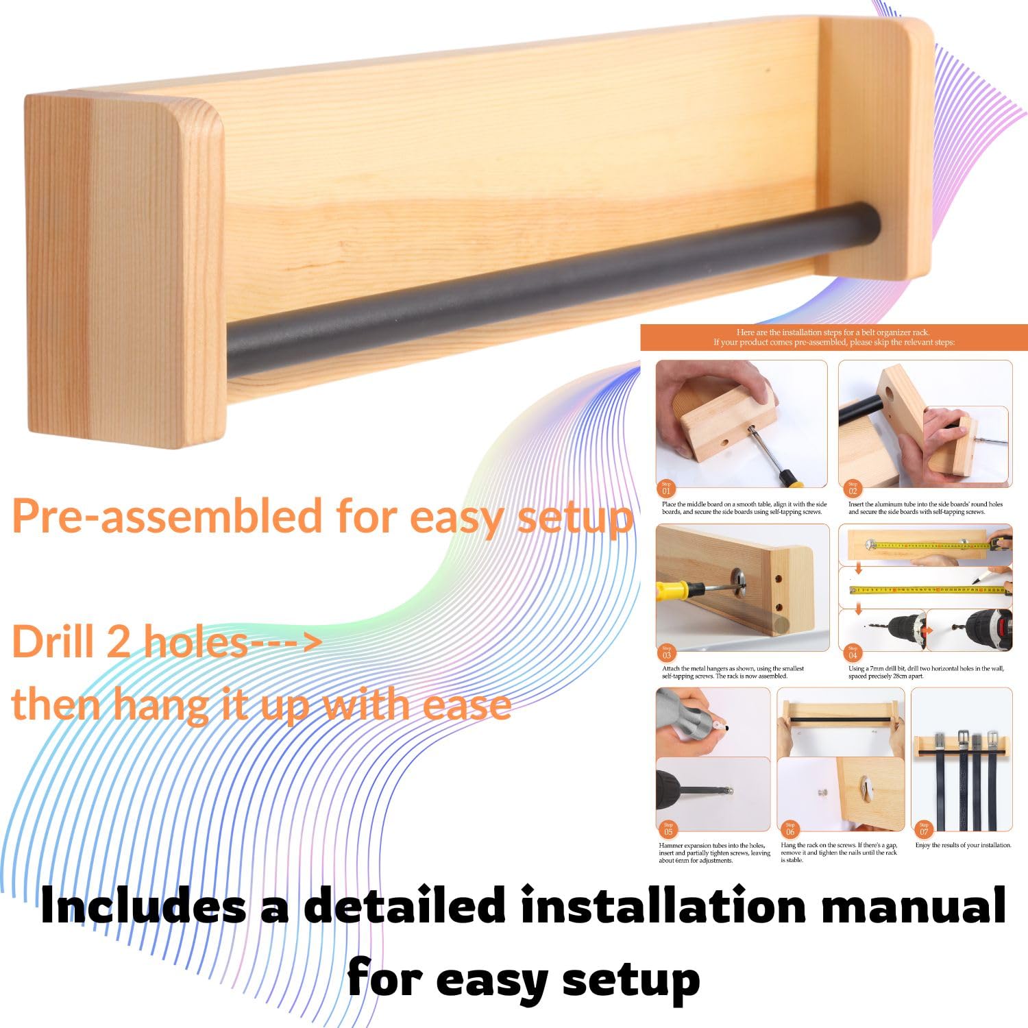 Wall Mount Belt Hanger Organizer - Space Saving Closet Door Storage for Belts & Ties - Perfect Gift for Men, Father's Day, Birthday & Housewarming - Ideal for Bedroom, Closet & Small Space Organization
