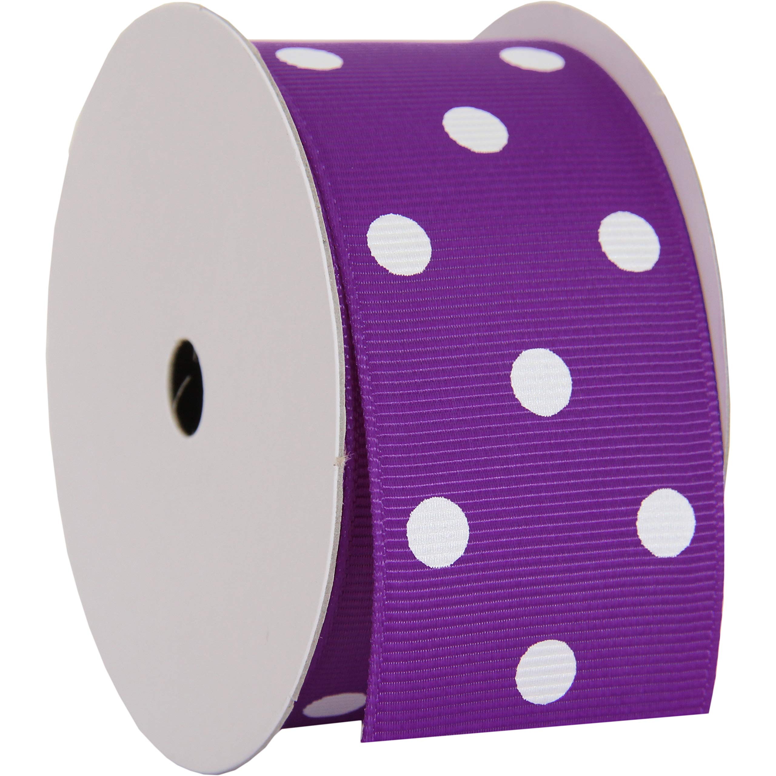 Threadart 1.5 Inch Grosgrain Dots Ribbon - 5 Yards Purple with White Dot Pattern - Perfect for DIY Bows, Gift Wrapping, Hair Accessories, Scrapbooking & Home Decor