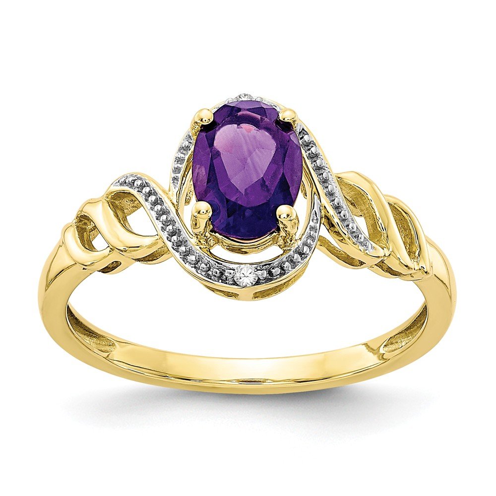 10K Solid Yellow Gold Amethyst Diamond Engagement Ring for Women - February Birthstone Jewelry - 0.02cttw Purple Gemstone Ring for Valentine's Day & Anniversary Gifts