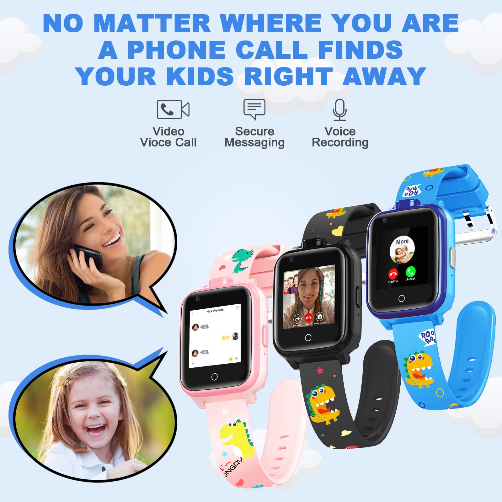 **4G GPS Smart Watch for Kids - Waterproof Children's Tracker with Dual Camera, Call/SOS, 2 Cartoon Straps - Perfect Birthday & Christmas Gift for Boys & Girls Ages 3-12 (Blue) - Ideal for School Safety, Outdoor Adventures & Parental Monitoring**