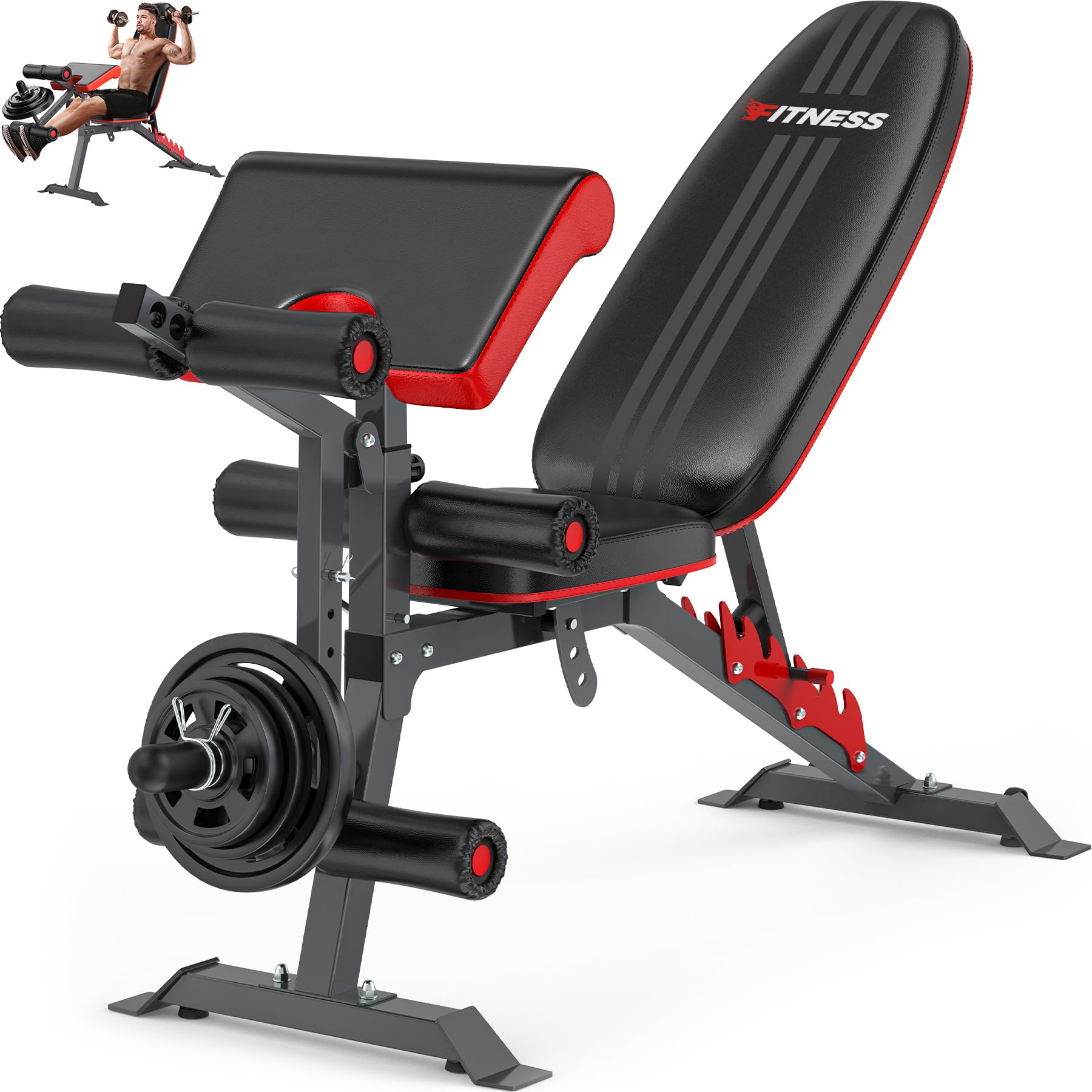 Adjustable Weight Bench with Leg Extension & Preacher Pad - 800lbs Capacity Home Gym Equipment for Flat/Incline/Decline Bench Press & Leg Curl Exercises - Perfect for Strength Training & Home Workouts