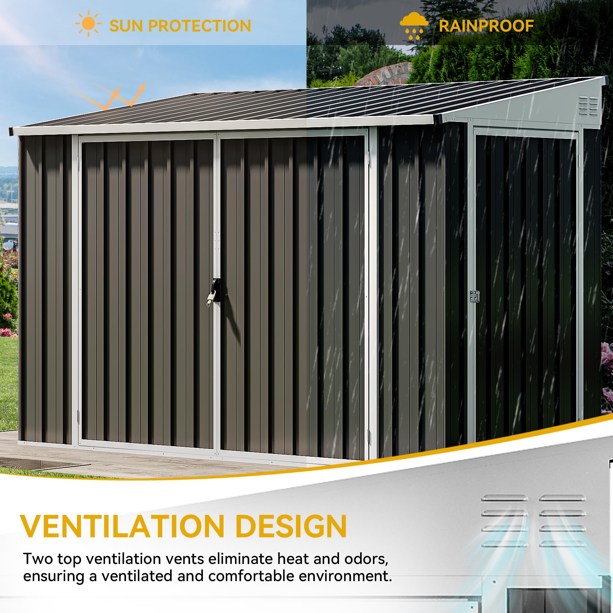 DWVO 8x4 FT Outdoor Weatherproof Storage Shed - Heavy Duty Metal Bike Shed with Lockable Door | Secure Garden Storage for Lawn Equipment, Yard Tools, Waste Bins & Outdoor Gear | Perfect for Backyard, Patio & Garage Organization (Dark Gray)