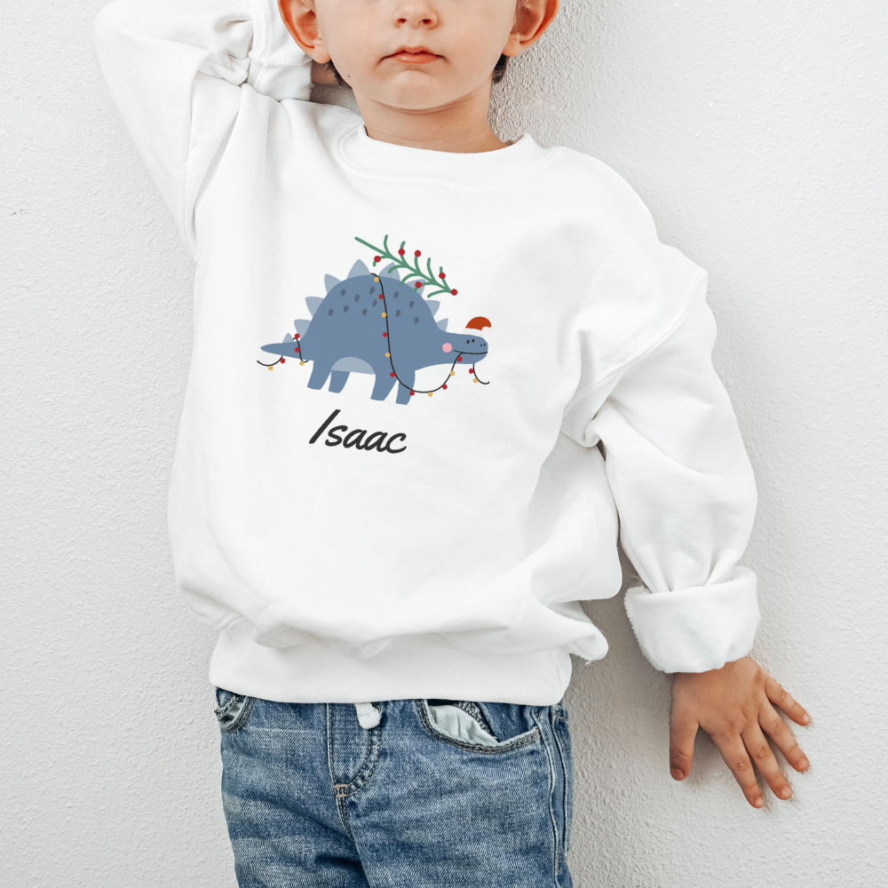 Personalized Dinosaur Christmas Sweatshirt for Kids - Fun Holiday Gift for Boys & Girls | Perfect for Family Photos & Festive Parties