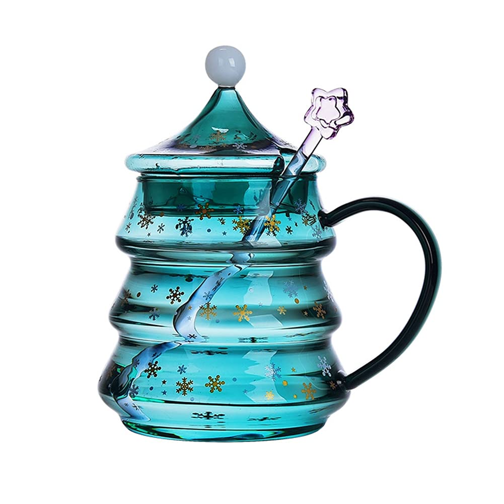 Ochine Christmas Tree Shaped Double Wall Coffee Mug - Insulated Glass Tea Cup with Lid & Dipper for Hot/Cold Drinks - Perfect Holiday Gift for Adults & Kids - Great for Christmas Decor, Office Use & Cozy Home Coffee Time