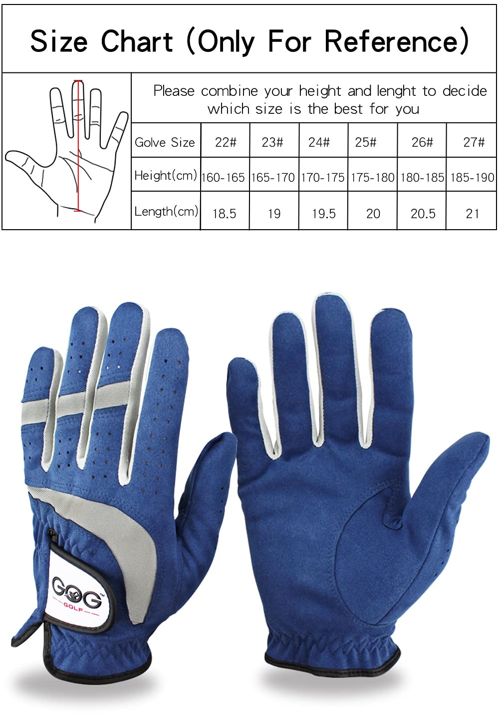 Premium Men's Golf Gloves - Left & Right Hand Microfiber Breathable Non-Slip Gloves (1-Pack, Blue) - Perfect for Driving Range, Course Play & Professional Tournaments