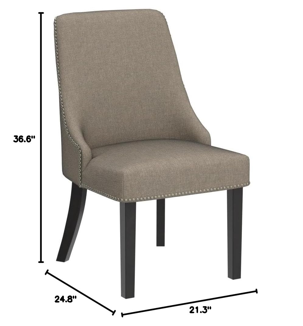 CHITA Farmhouse Dining Chairs with Nailhead Trim - Set of 2 Fabric Upholstered High Back Chairs in Flax Beige for Kitchen, Dining Room & Breakfast Nook