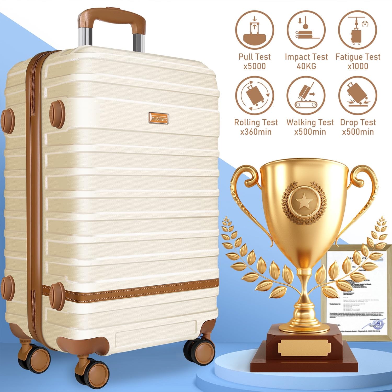 3-Piece Hardside Carry-On Luggage Set - 28/24/20 Inch Ivory Spinner Suitcases for Travel, Business Trips & Family Vacations | Lightweight Durable ABS Shell with TSA Lock