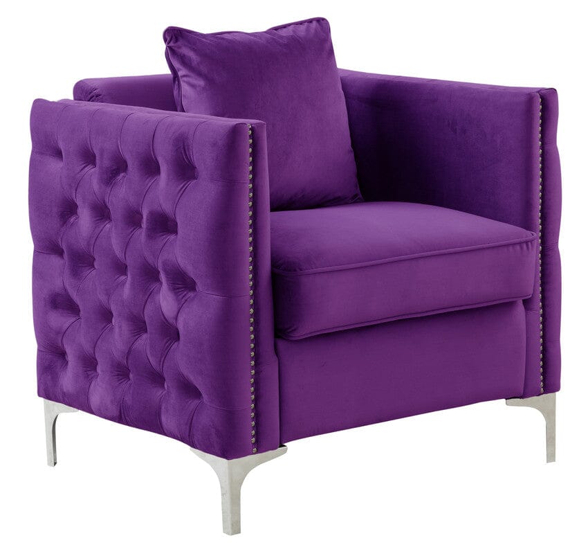 Bayberry Purple Velvet Accent Chair with Matching Pillow - Luxurious Velvet Upholstered Armchair for Living Room, Bedroom, or Home Office Decor