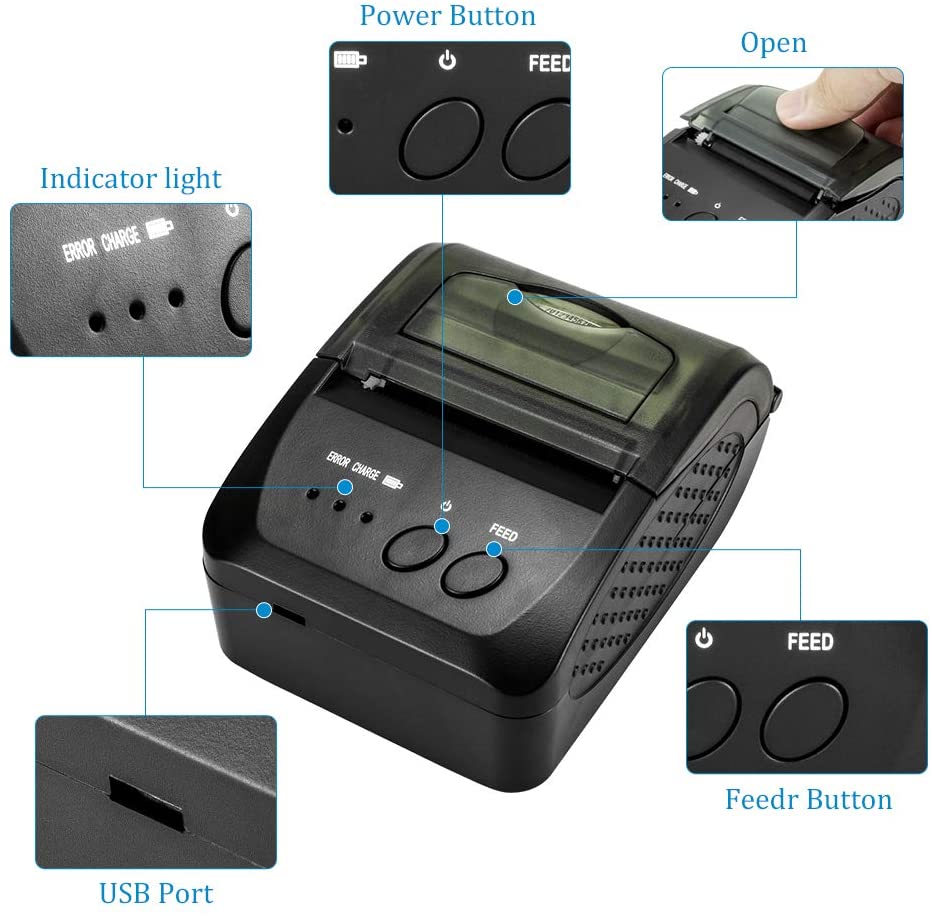 NT 1809DD 58mm Thermal Printer for Receipts, Labels & Barcodes - High-Speed USB/Bluetooth POS Printing for Retail, Restaurant & Warehouse Use
