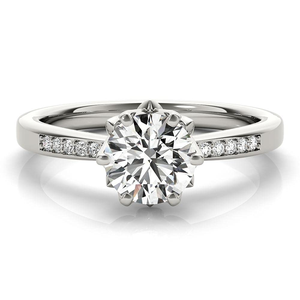 1.2 CT Round Cut Lotus Flower Moissanite Engagement Ring for Women - 10K/14K/18K White Gold, Free Engraving - Perfect for Proposals, Anniversaries & Special Occasions