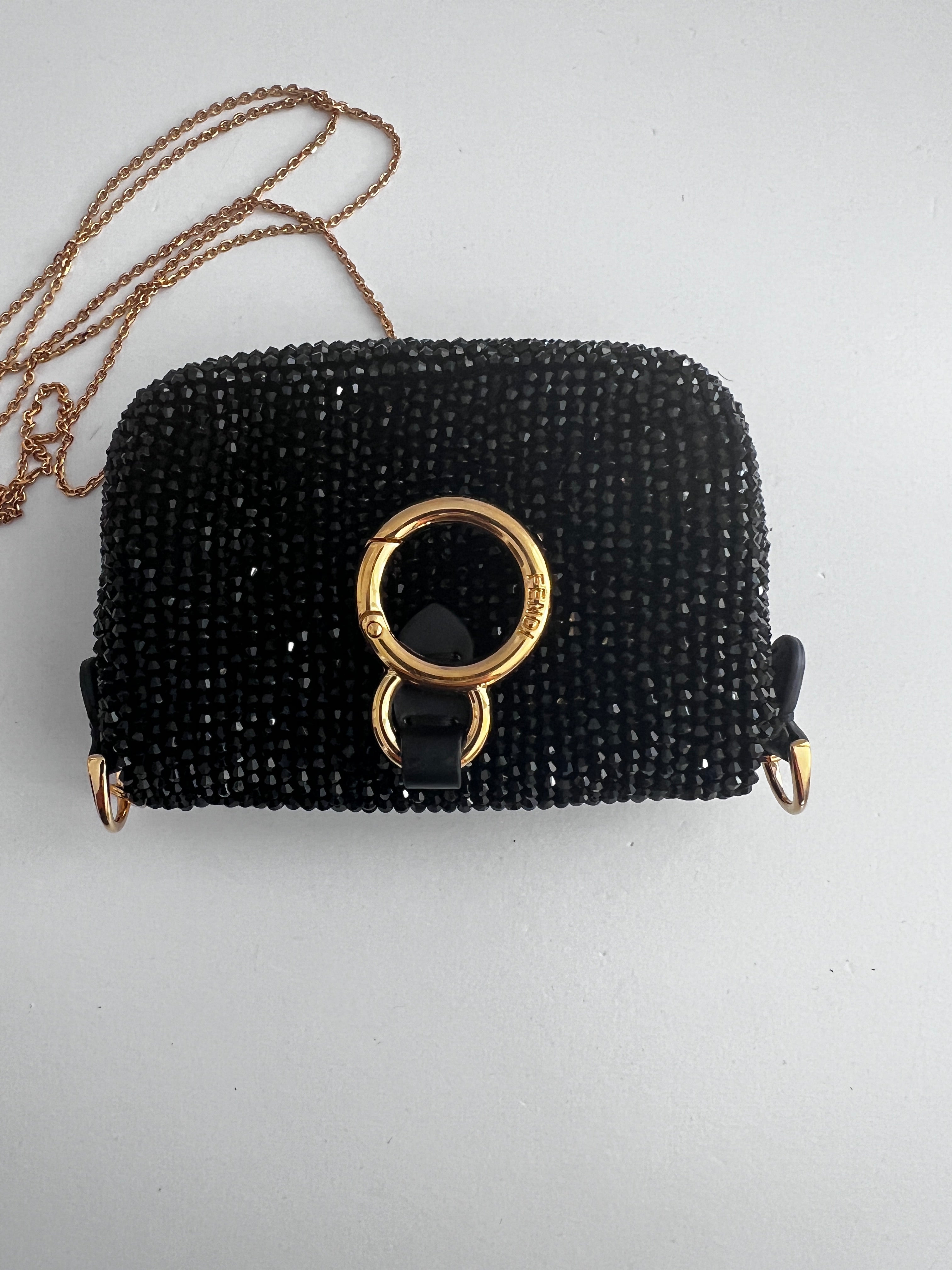Fendi Black Beaded Nano Bag - Luxury Designer Crossbody Purse for Women | Perfect for Evening Parties, Date Nights & Special Occasions