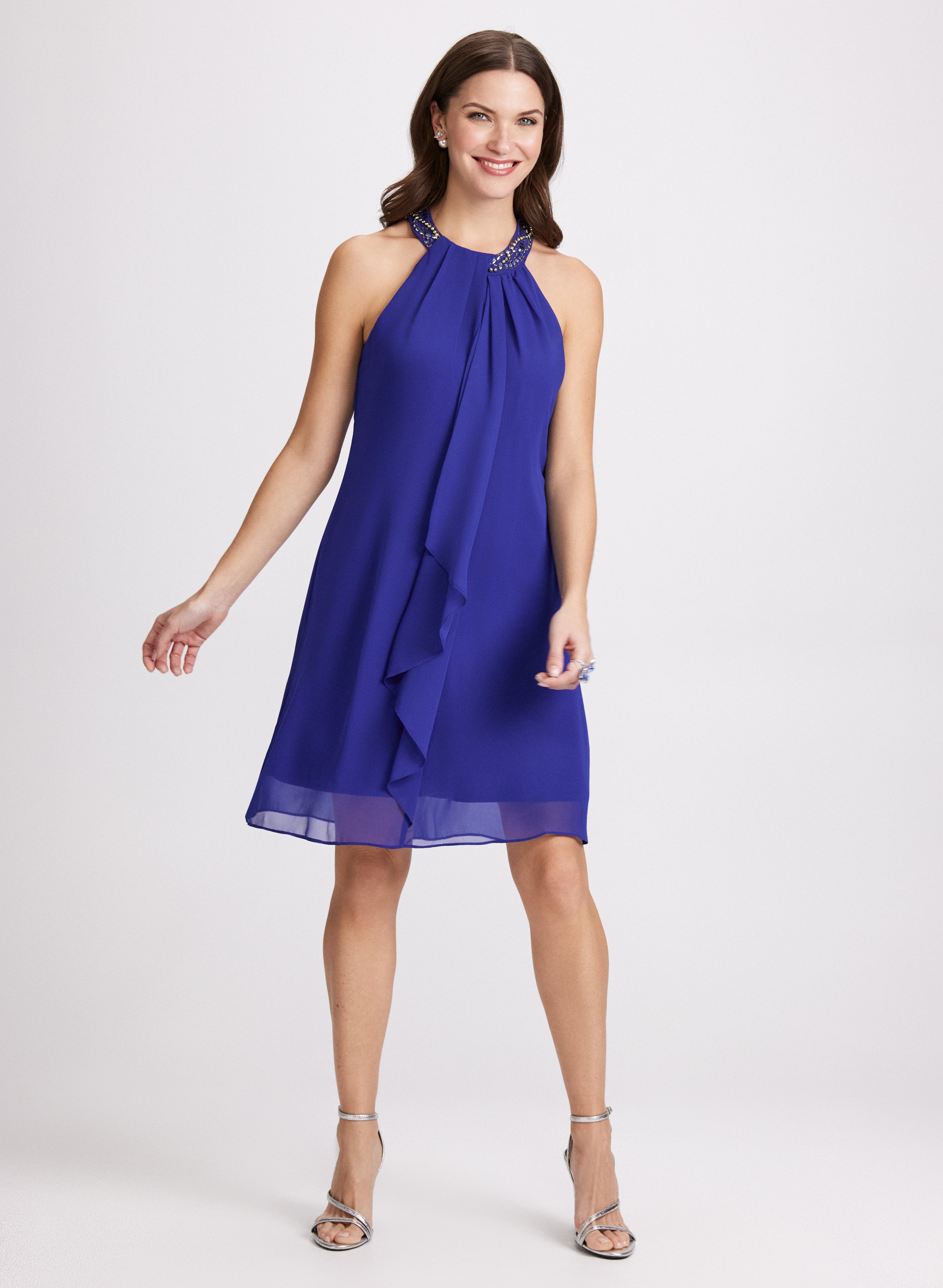 Elegant Beaded Halter Dress for Women - Summer Party, Beach Wedding & Evening Occasion Wear