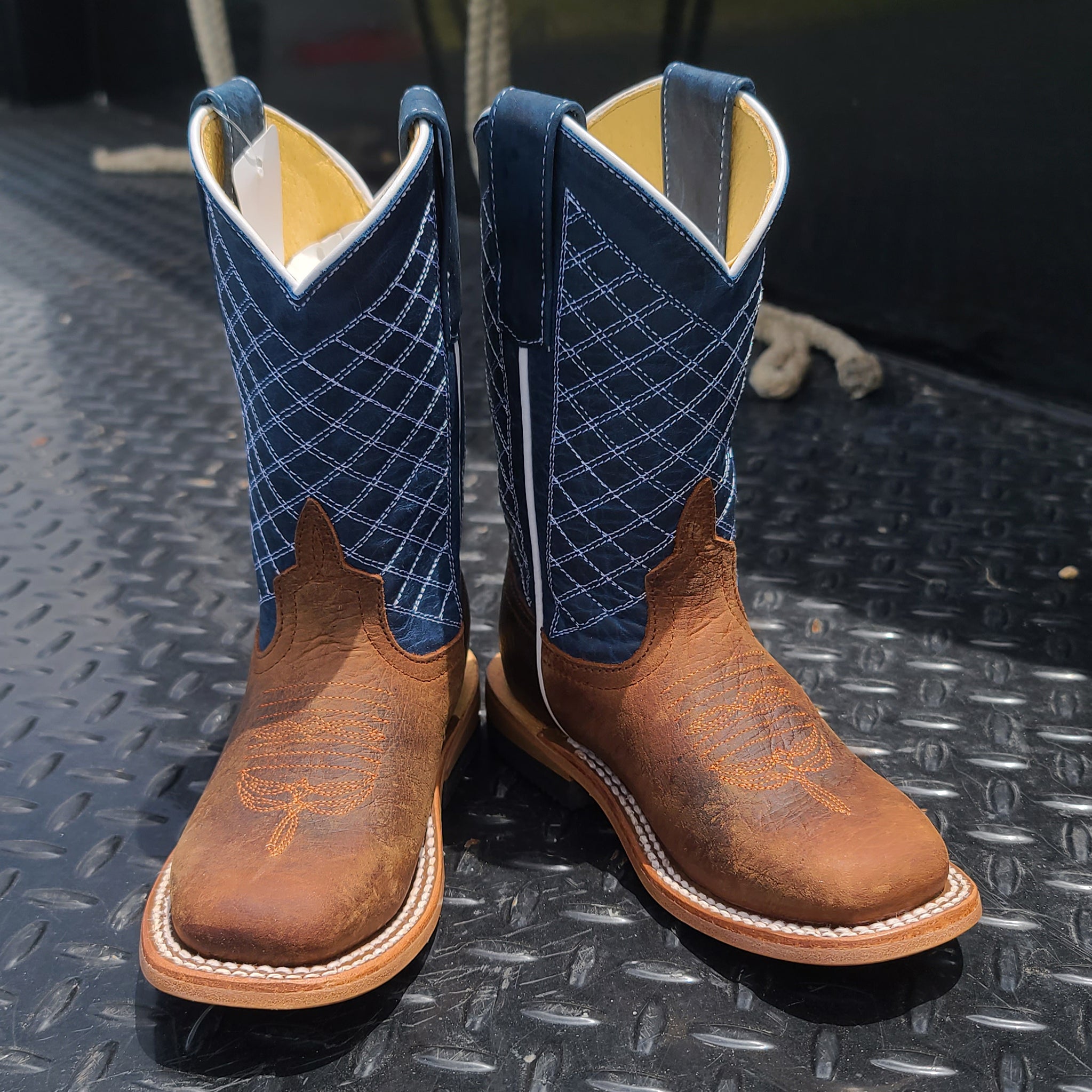 Anderson Bean Men's Toast Bison & Navy Western Boots - Premium Cowboy Boots for Riding, Country Dancing & Casual Wear