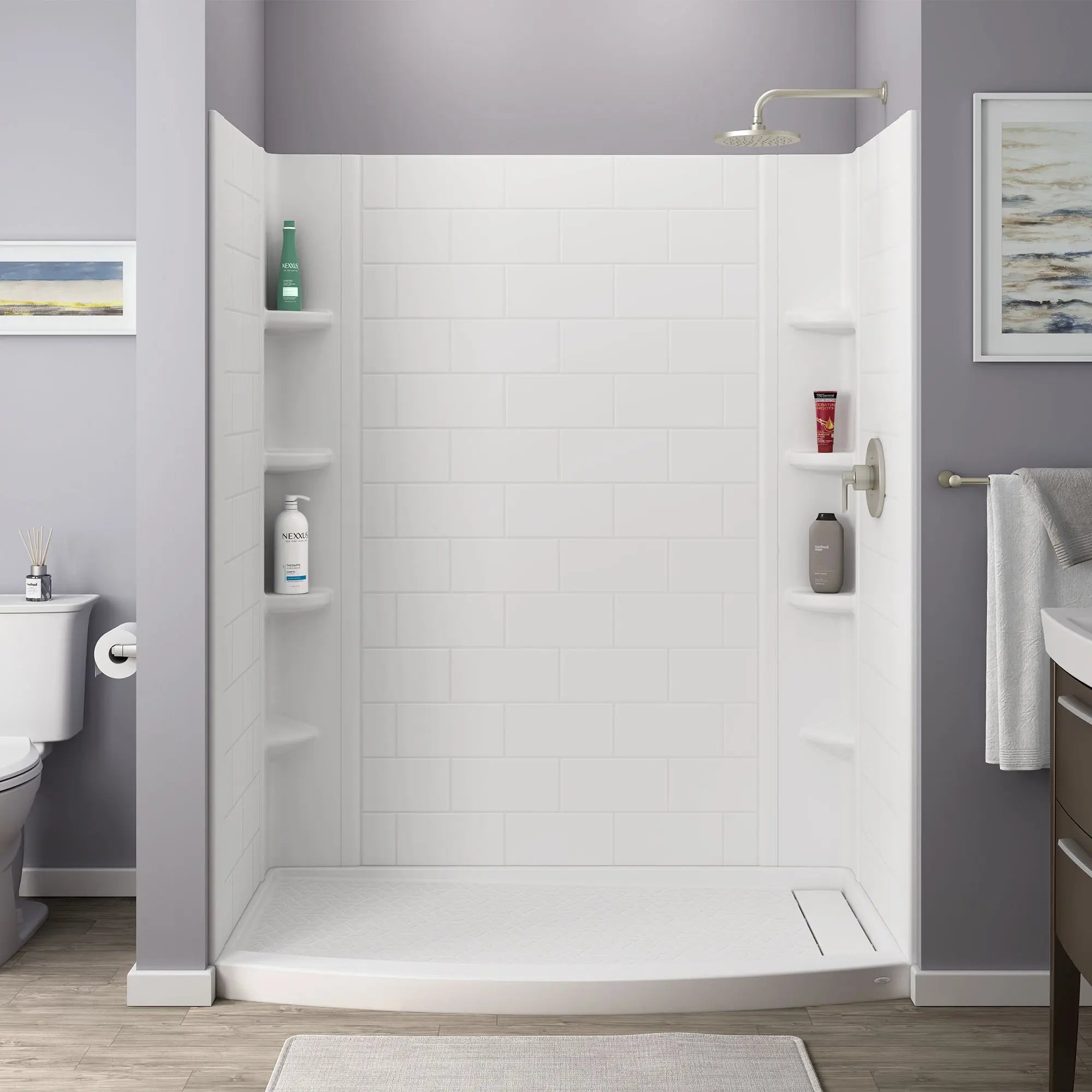 60x72 Inch Subway Tile Pattern 3-Piece Shower Surround Set - Waterproof Bathroom Wall Panel Kit for Modern Home & Apartment Renovation
