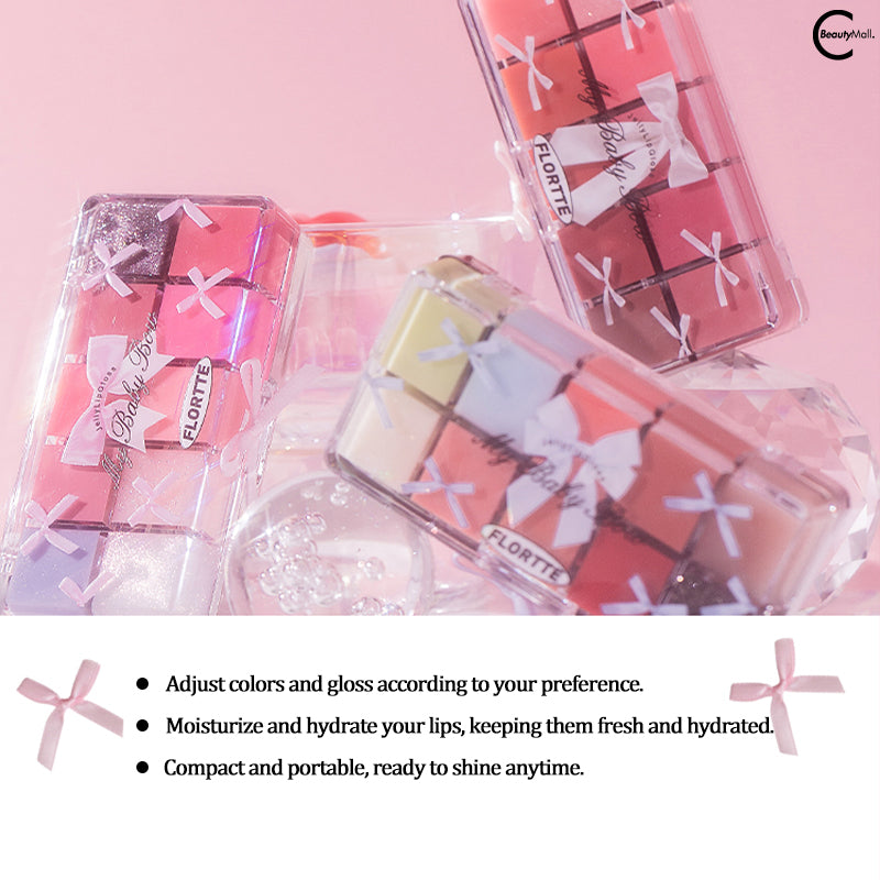 FLORTTE Princess Heart Series 10-Color Lip Tint Palette - Long Lasting Moisturizing Lip Gloss Set for Daily Makeup, Party & Date Night