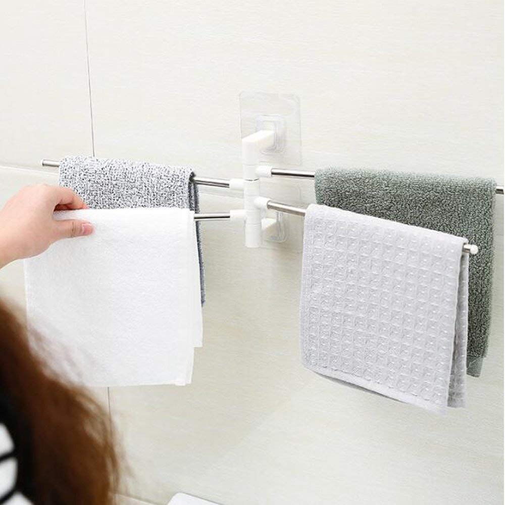 Stainless Steel 4 Bar Towel Rack - Self Adhesive Bathroom & Kitchen Towel Holder - Heavy Duty Wall Mounted for Wash Basin, Sink, Vanity - Perfect for Home, Hotel, Spa (Medium Size)