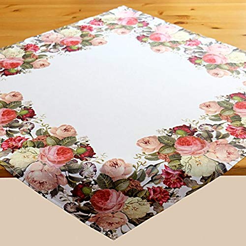Raebel Rose Pattern Table Runner - 85 x 85 cm Elegant Floral Centerpiece for Dining Table, Wedding Decor, and Home Decoration