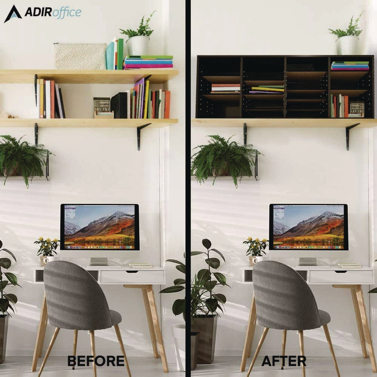 AdirOffice Wooden Letter Size Literature Organizer - 24 Adjustable Compartments, 39.3