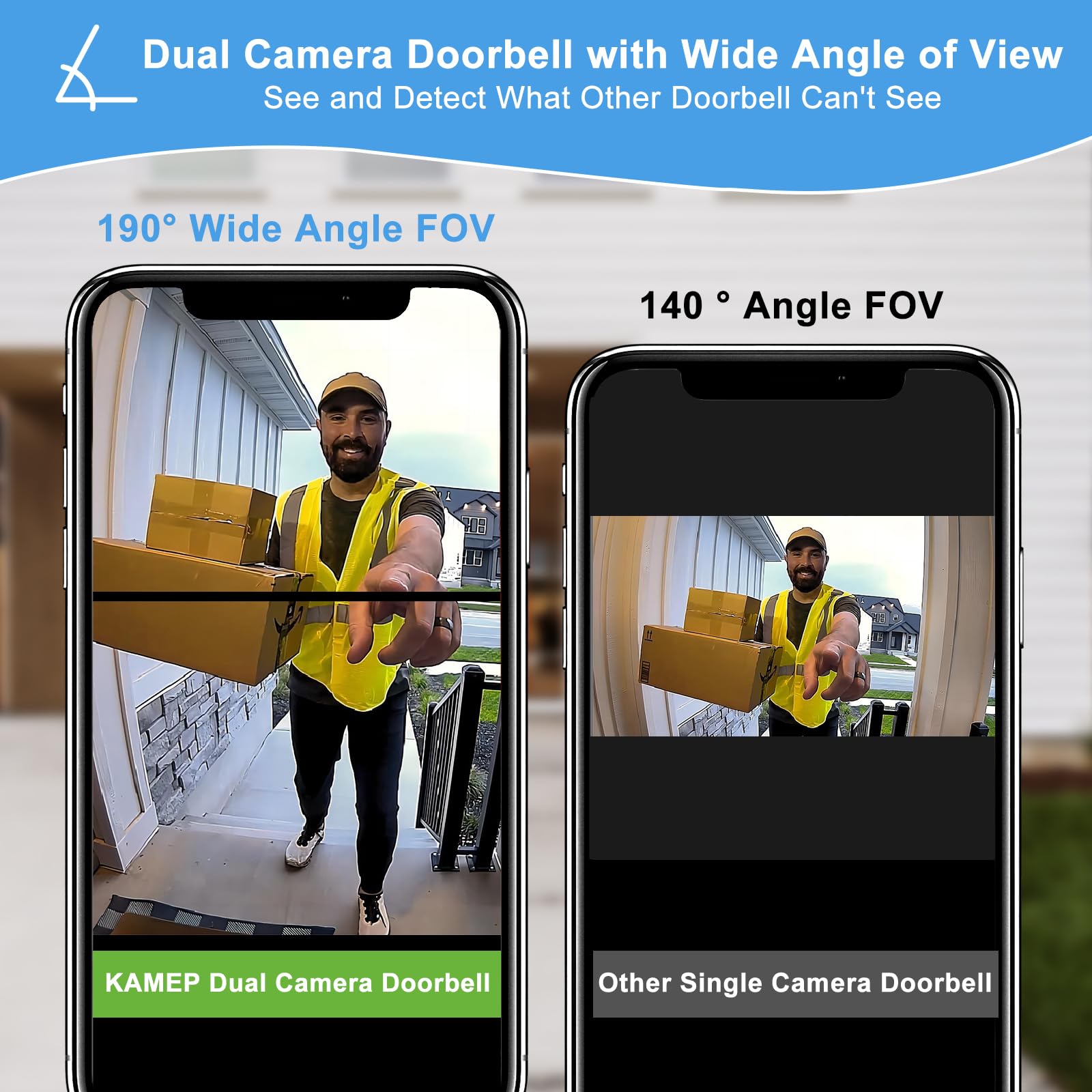 Wireless Video Doorbell Camera with Dual Cameras, Chime, 2-Way Audio, Human Detection & Night Vision - No Subscription Required | Ideal for Home Security, Package Delivery Monitoring & Smart Doorbell System