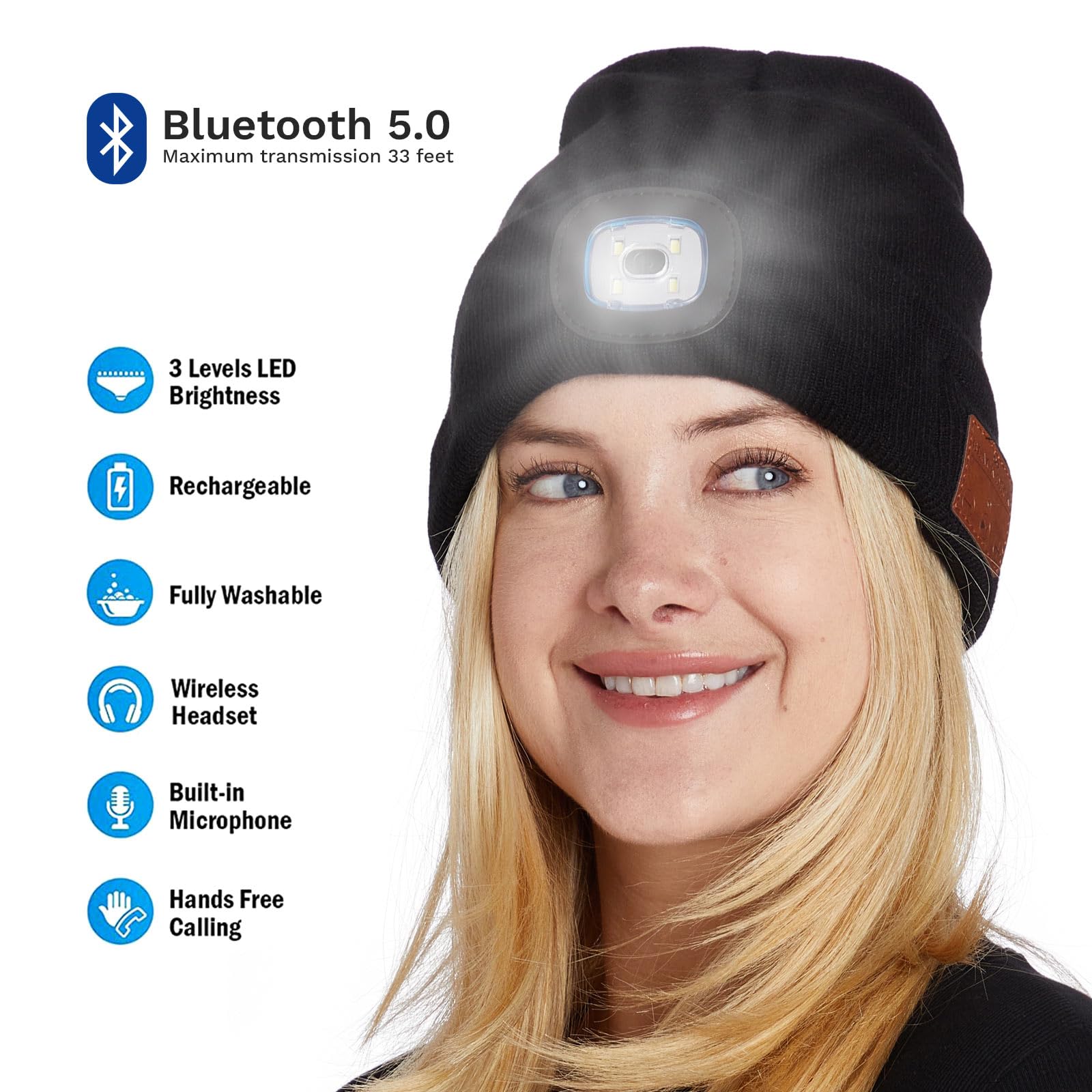 Unisex LED Bluetooth Beanie with Built-in Headphones - Wireless LED Light Up Hat for Running, Skiing & Outdoor Activities | Compatible with All Bluetooth Devices