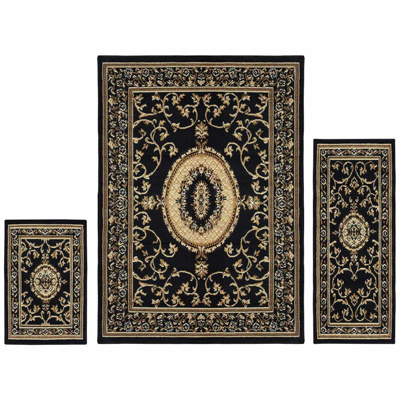 Traditional 3-Piece Indoor Area Rug Set - Clementina Collection | Perfect for Living Room, Bedroom & Dining Room Decor