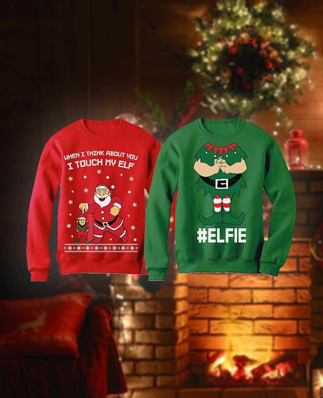 Tstars Elf Matching Couples Ugly Christmas Sweater - Funny His & Hers Holiday Sweatshirts for Men & Women - Perfect for Christmas Parties & Family Photos