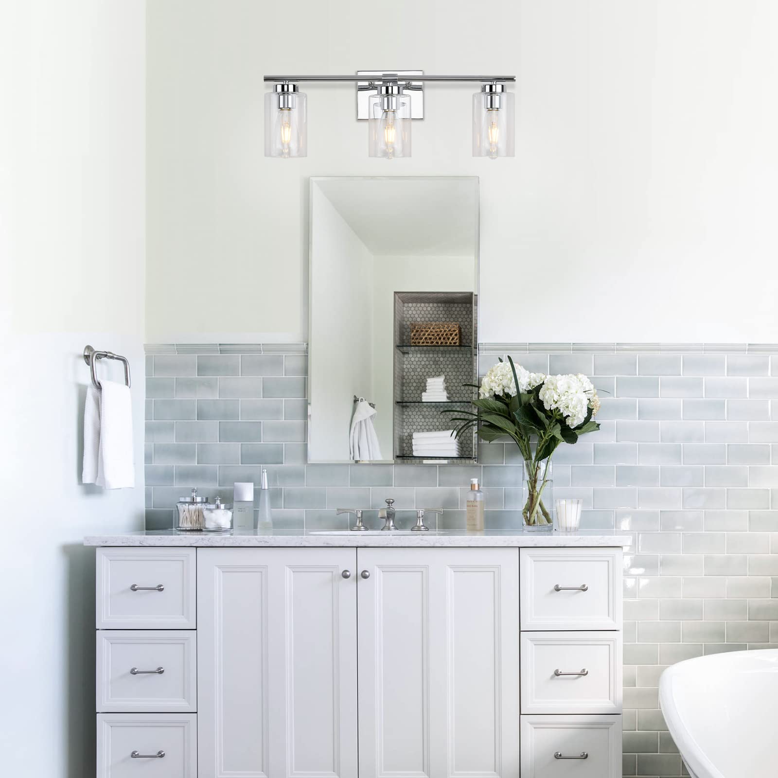 Modern Chrome Bathroom Vanity Light - 3-Light Sconce with Clear Glass for Mirror, Bedroom & Hallway