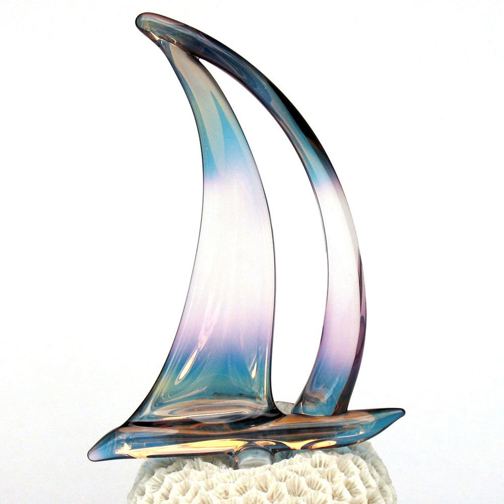 Hand Blown Glass Sailboat Figurine on Coral Base - Elegant Nautical Decor for Home, Office & Gifts | Perfect for Beach House, Coastal Theme & Collector's Display