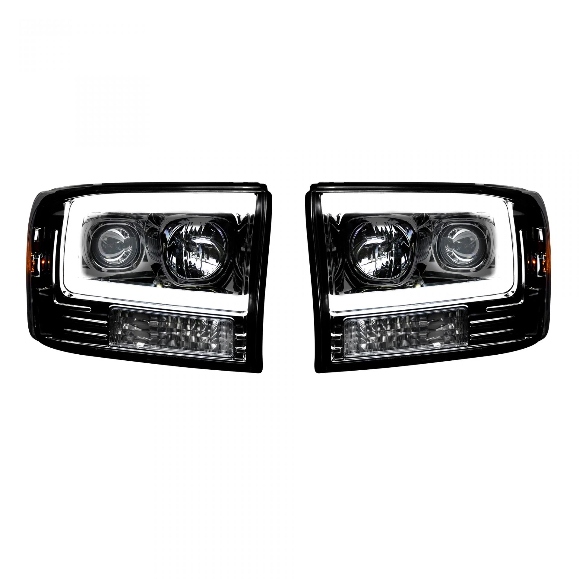 Ford Super Duty 1999-2004 Projector Headlights with OLED Halos & DRL - Smoked/Black Lens - Upgrade for Night Driving & Off-Road Adventures
